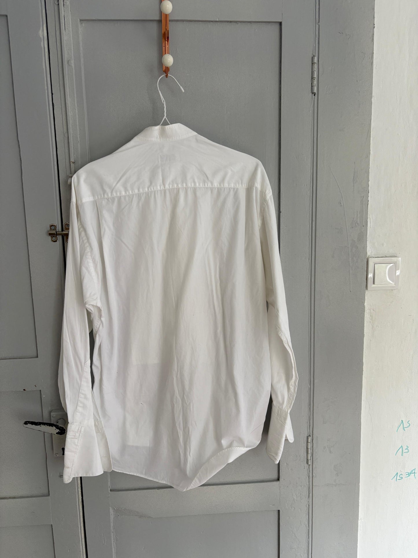 White Crisp Tuxedo button up shirt, Luxury vintage Blouse, Boyfriend Oxford shirt, Oversized academia Fit, MEN Size 40 - L