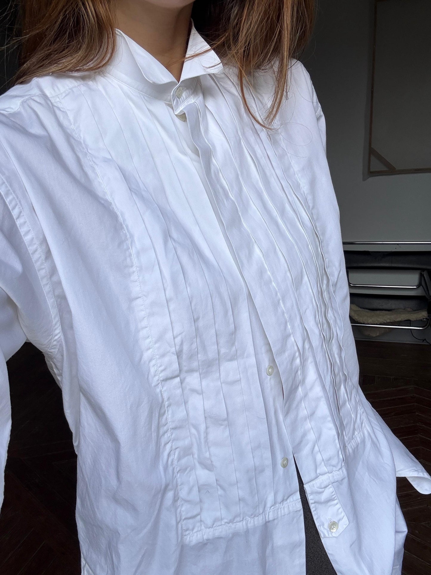 White Crisp Tuxedo button up shirt, Luxury vintage Blouse, Boyfriend Oxford shirt, Oversized academia Fit, MEN Size 40 - L