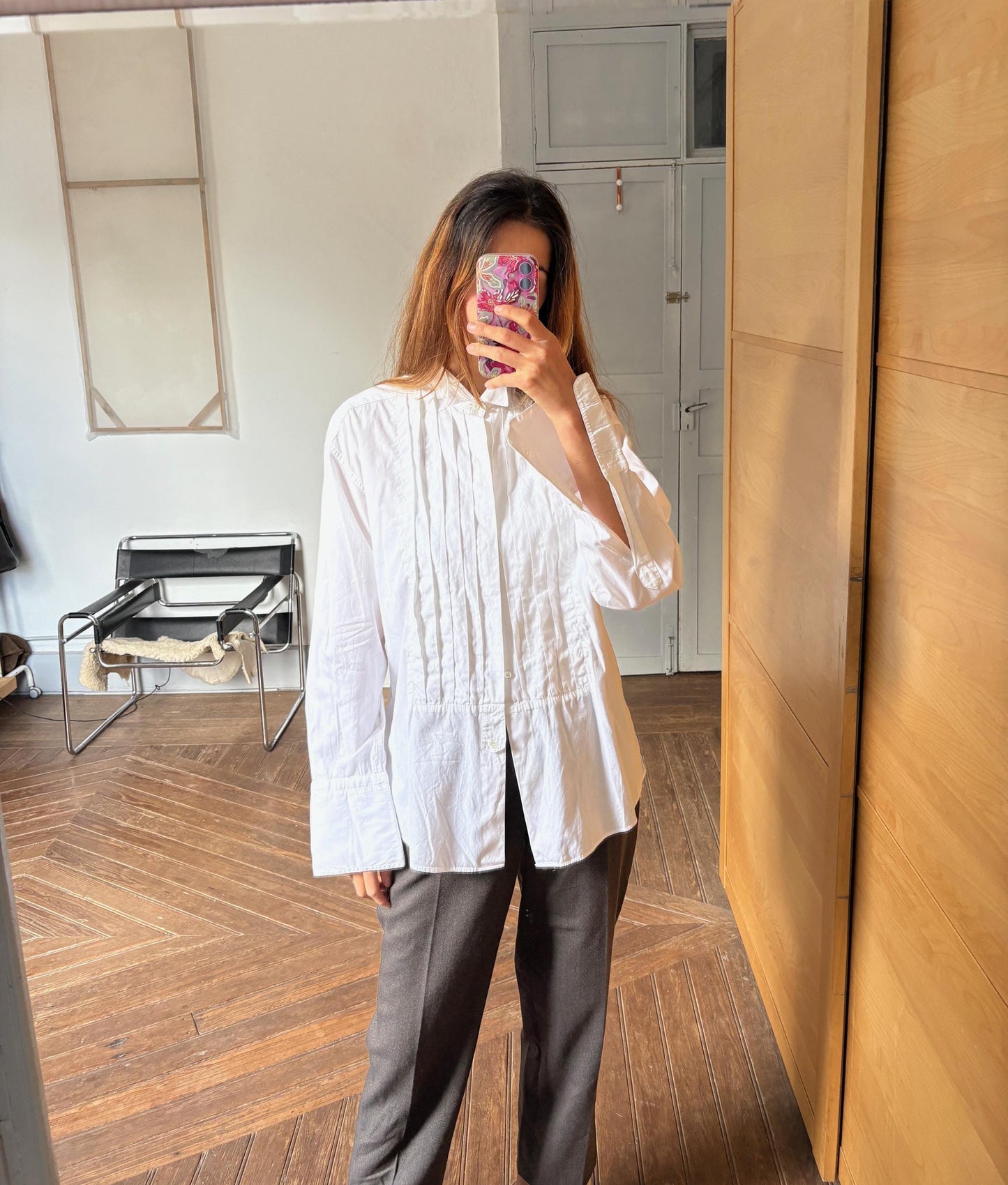 White Crisp Tuxedo button up shirt, Luxury vintage Blouse, Boyfriend Oxford shirt, Oversized academia Fit, MEN Size 40 - L