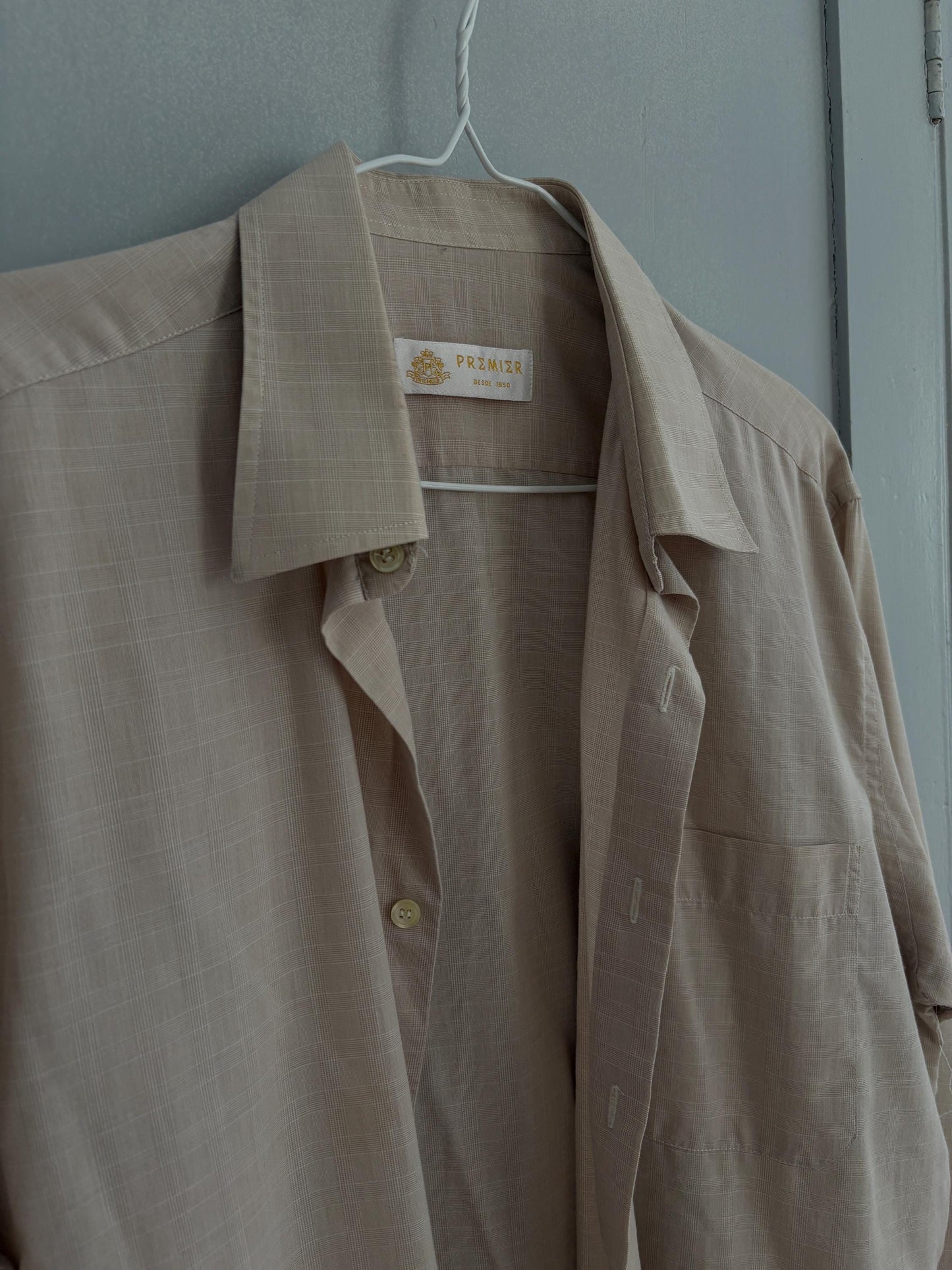 Vintage beige boyfriend oxford shirt, Luxury true vintage earthy oatmeal crisp oversized button down blouse, Scandinavian style, XXL