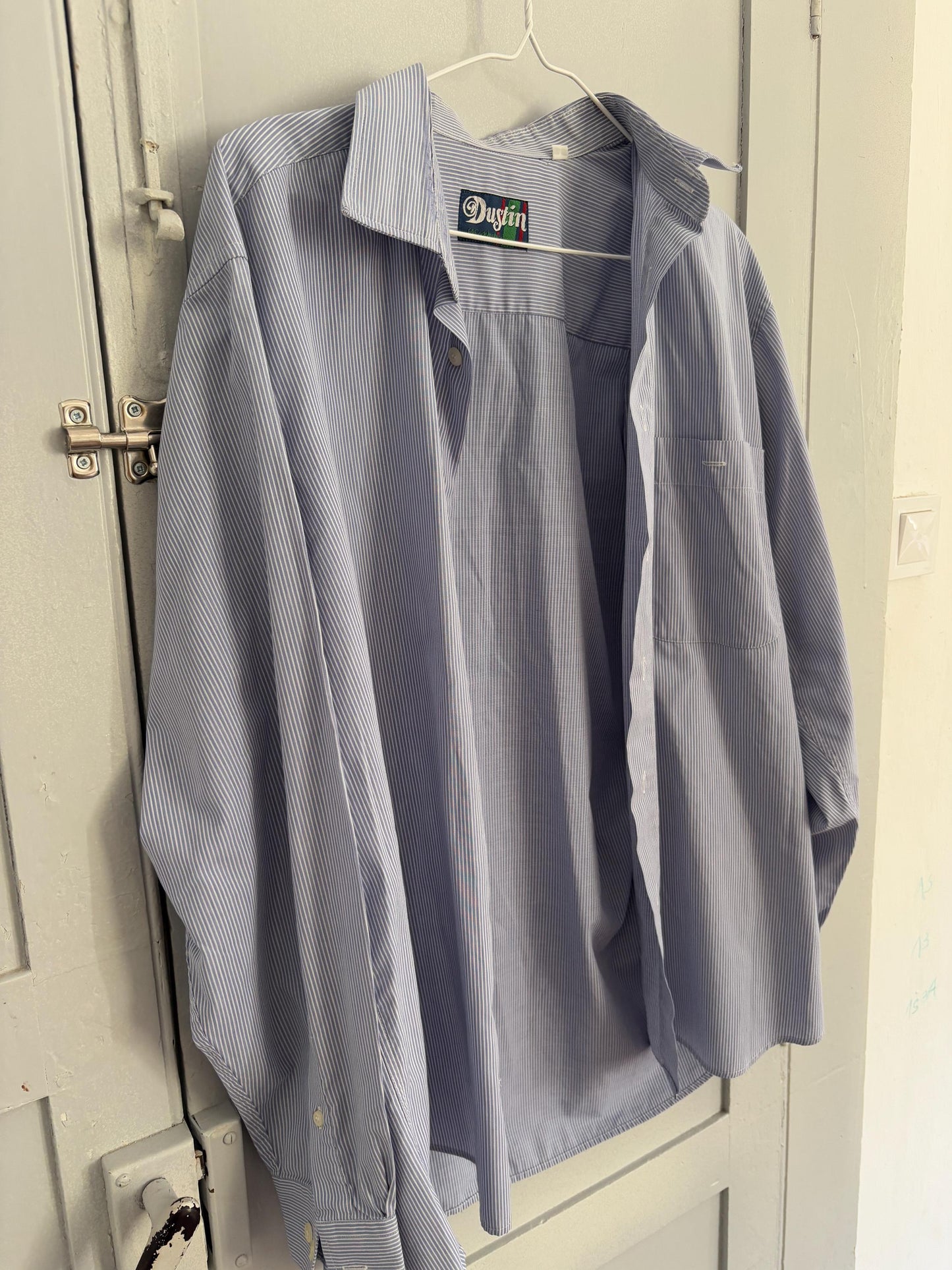 Vintage blue and white striped boyfriend oxford shirt, Luxury true vintage crisp oversized button down blouse, Scandinavian style, XXXL