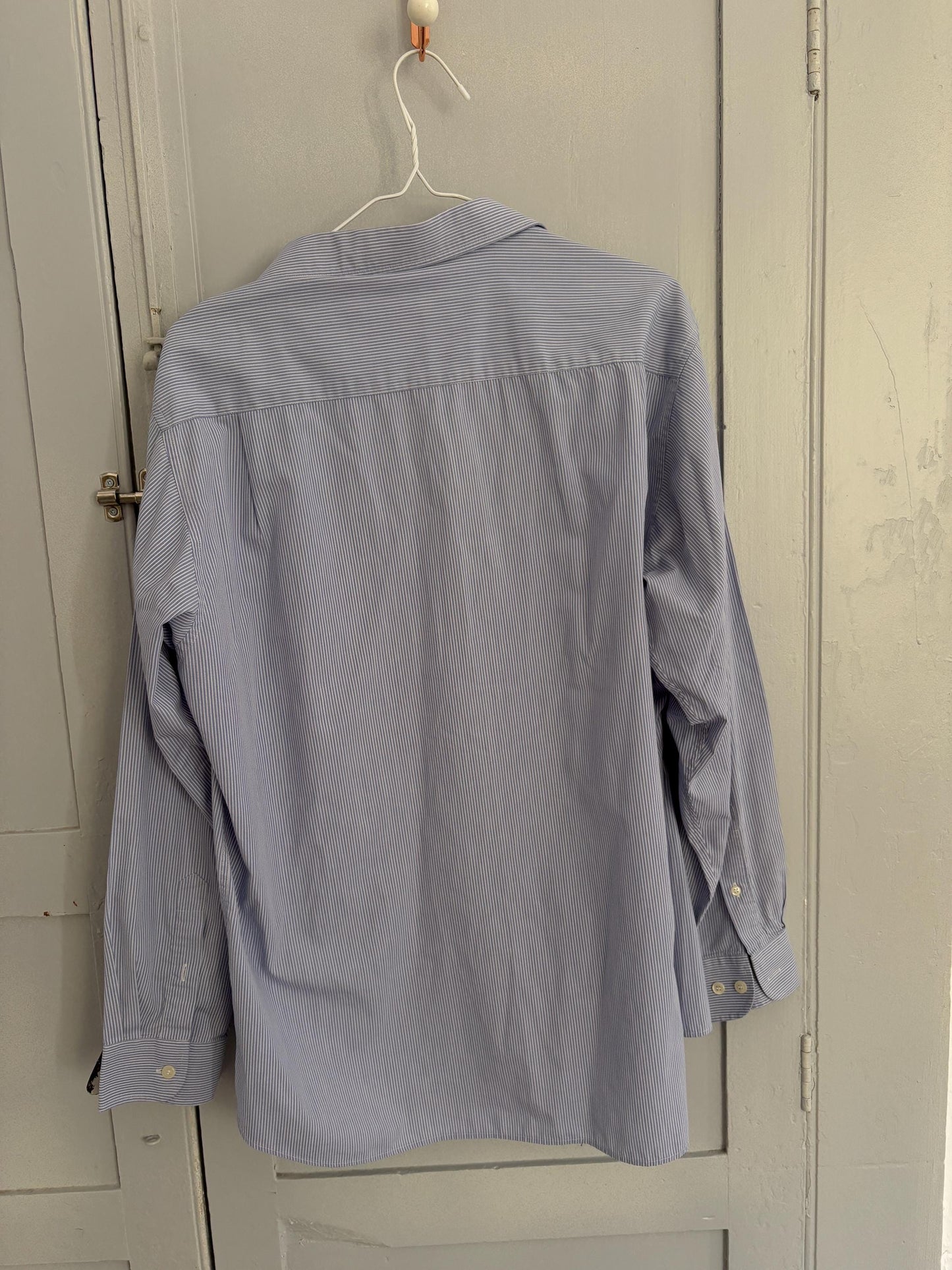 Vintage blue and white striped boyfriend oxford shirt, Luxury true vintage crisp oversized button down blouse, Scandinavian style, XXXL