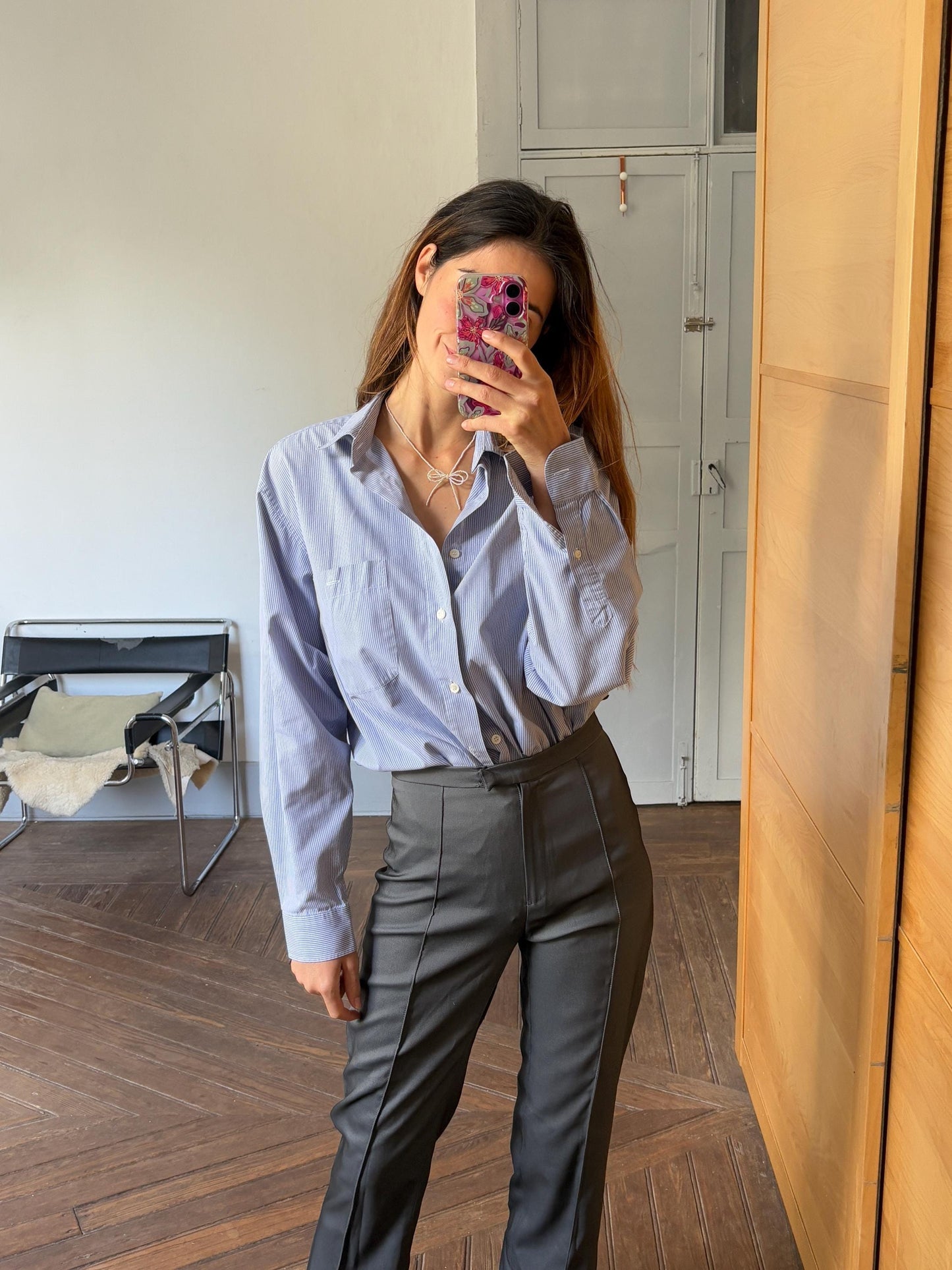Vintage blue and white striped boyfriend oxford shirt, Luxury true vintage crisp oversized button down blouse, Scandinavian style, XXXL