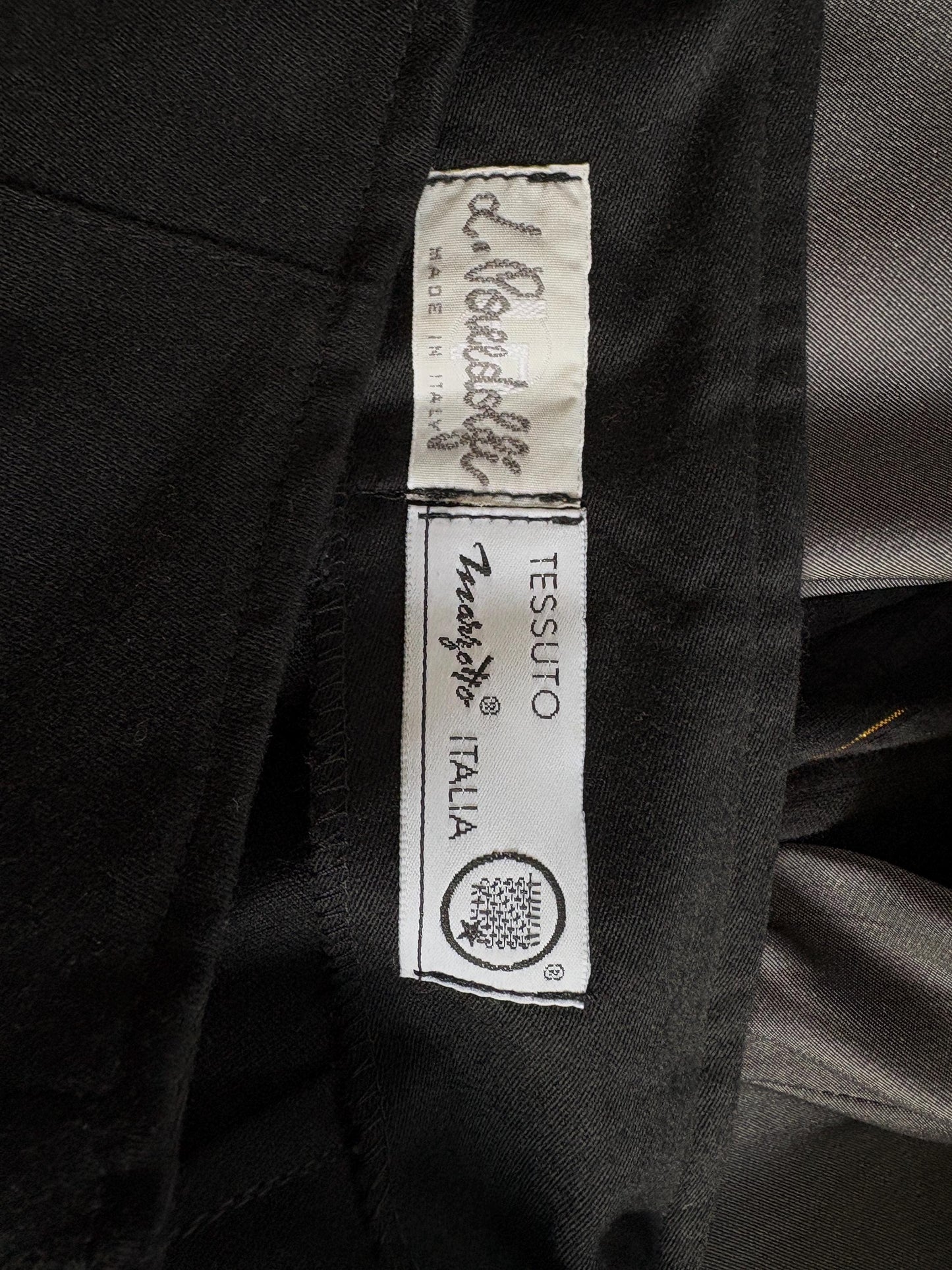 Vintage 100 % wool luxury trousers, Black high waist Italian designer pants, Made in Italy cropped pants