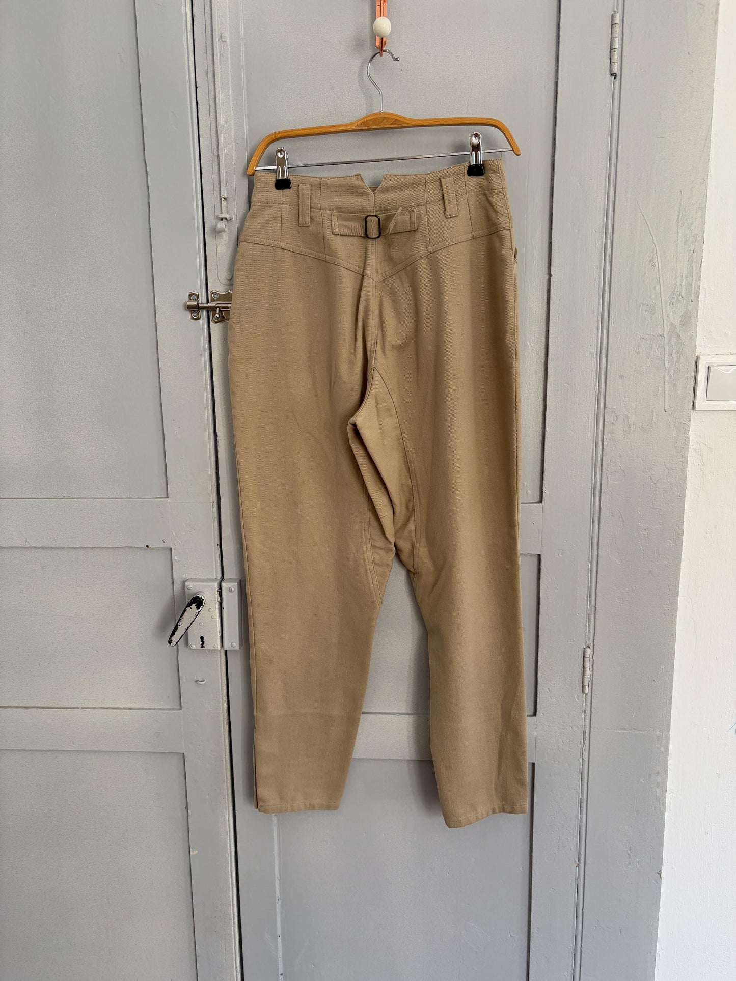 Vintage cotton beige Horse Riding style pants, High waist elegant formal carrot leg pants, Light beige cotton trousers, Made in Italy, 38 -M
