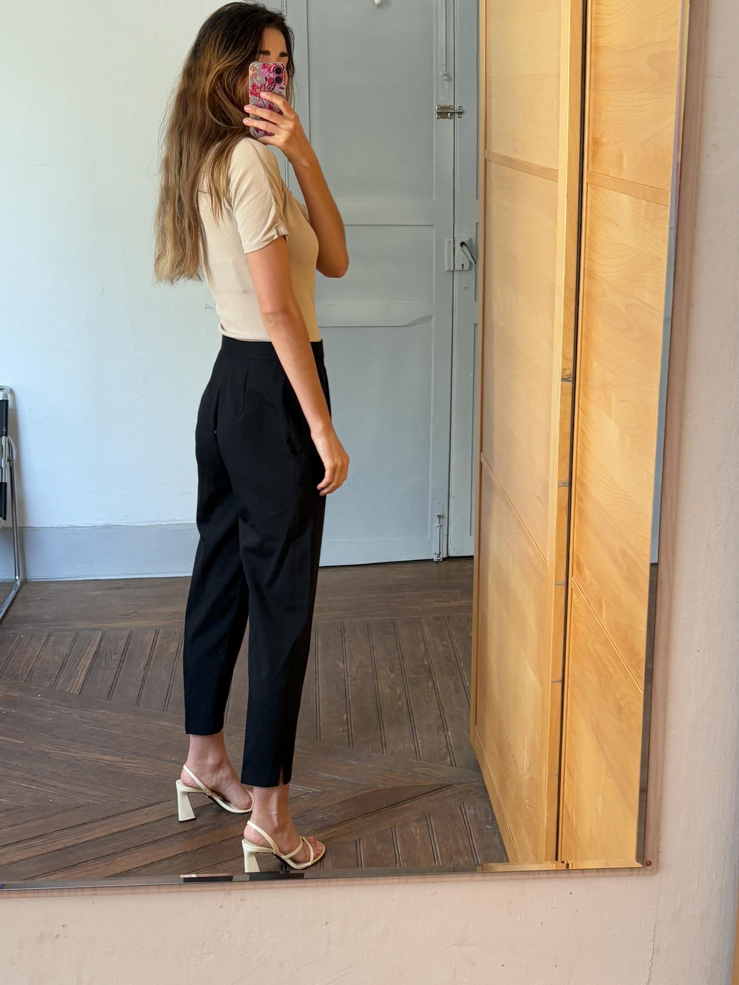 Vintage black dark academia trousers, Wool high waist Italian designer pants, Made in Italy grandpa pants