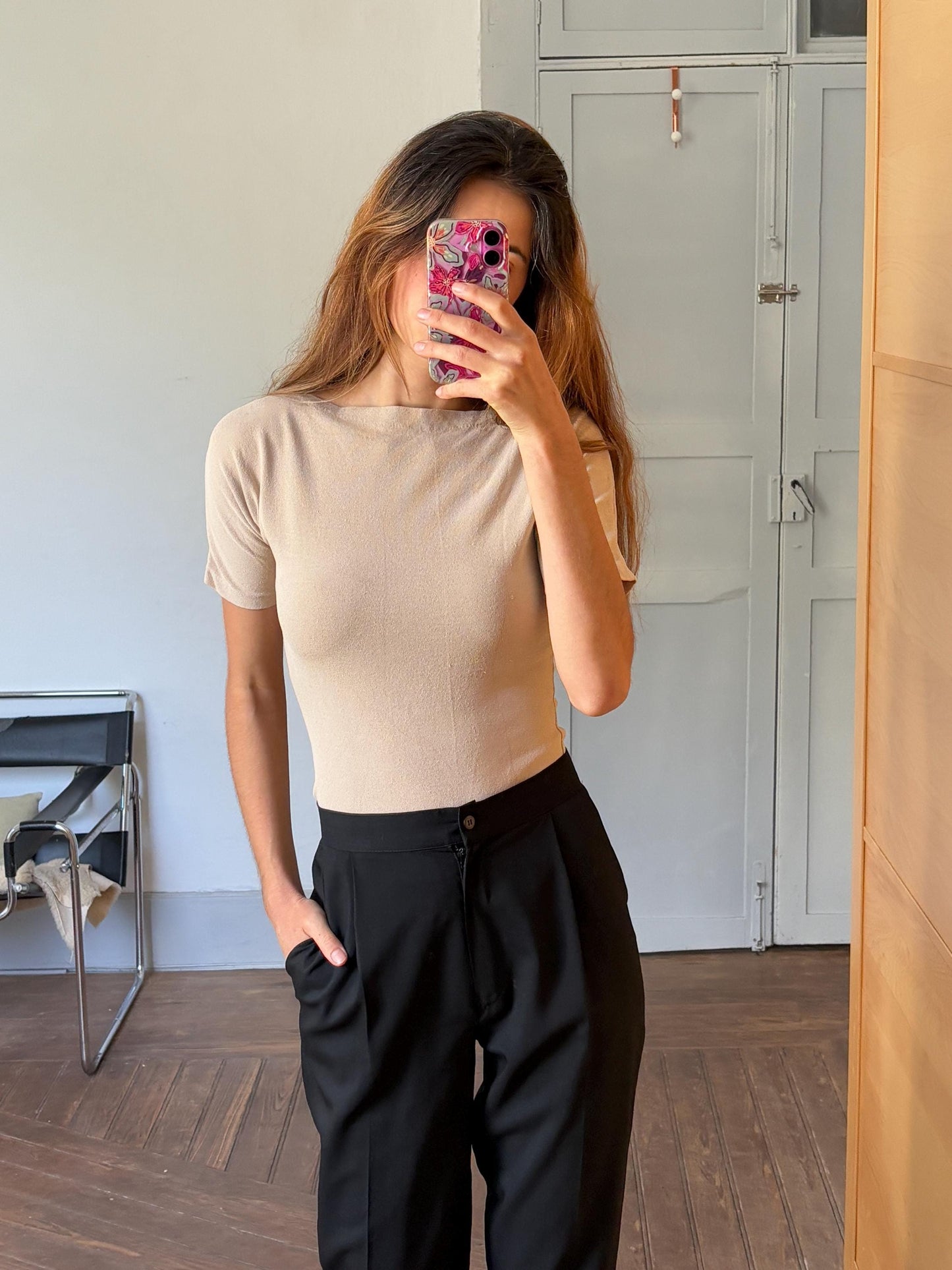 Vintage black dark academia trousers, Wool high waist Italian designer pants, Made in Italy grandpa pants