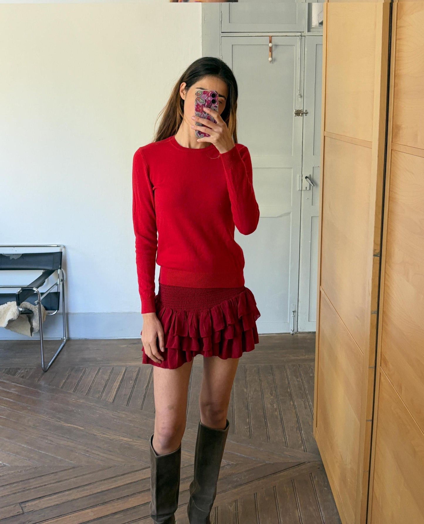 Vintage 100 % wool vibrant red crew neck jumper, Soft long sleeve pullover, United colors of Benetton winter sweater, XS