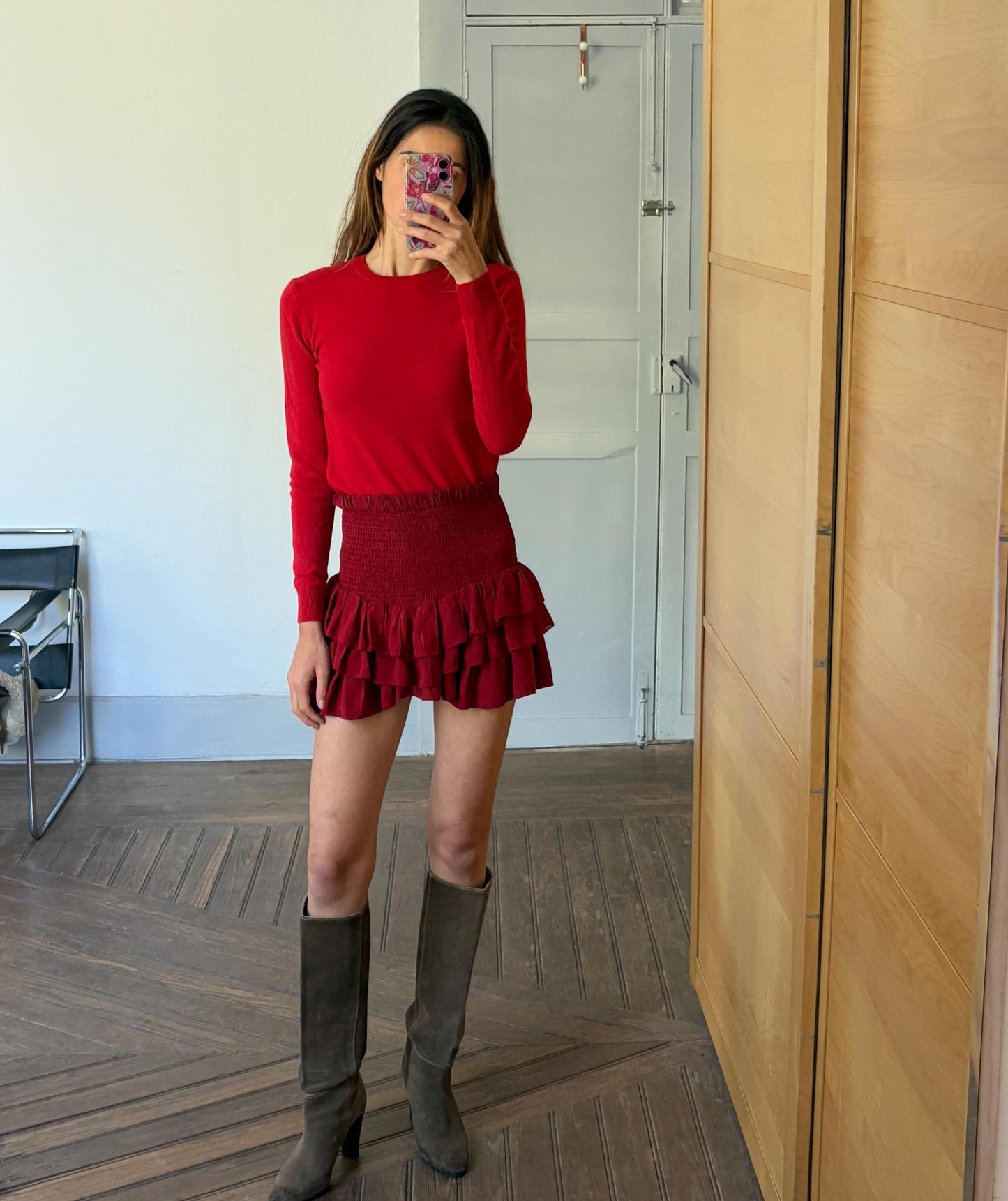 Vintage 100 % wool vibrant red crew neck jumper, Soft long sleeve pullover, United colors of Benetton winter sweater, XS