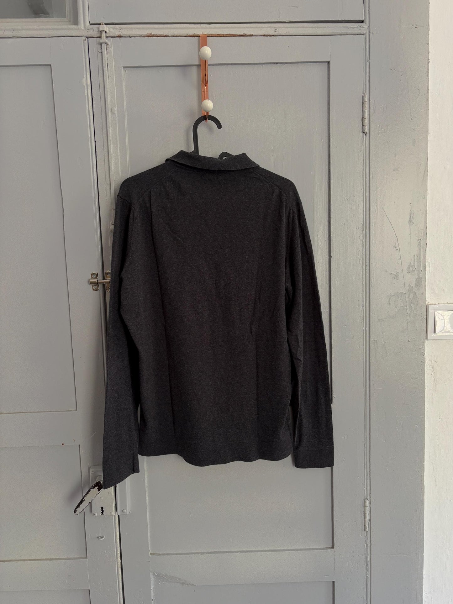 Cotton - silk - cashmere blend jersey, Luxury long sleeve shirt, Dark grey sweatshirt, Luxe winter Massimo Dutti shirt, S