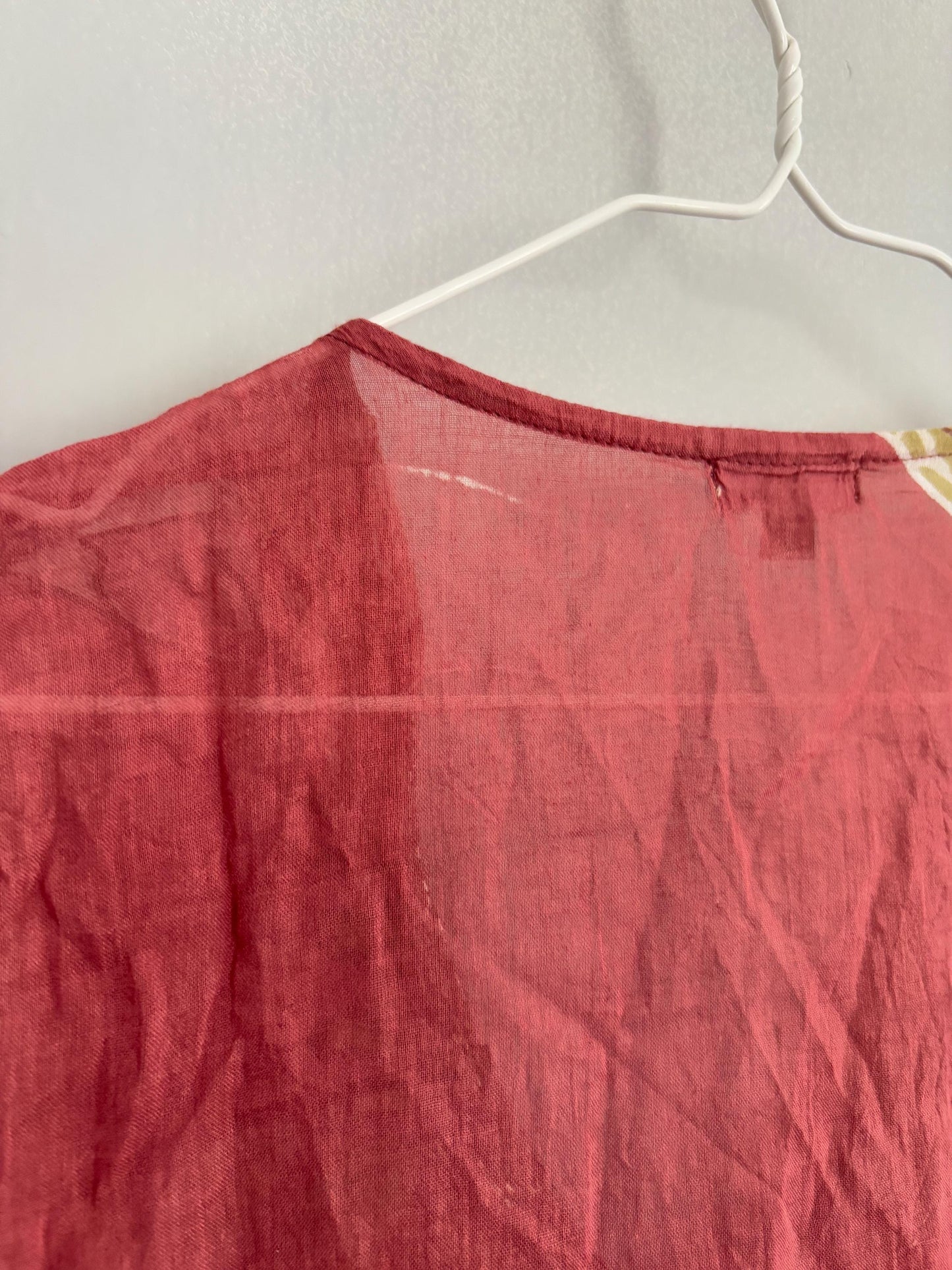 Vintage boho summer dress, Luxury V neck lightly sheer tunic, 100 % Cotton Pareo beach layer, Bead enriched Floral dress