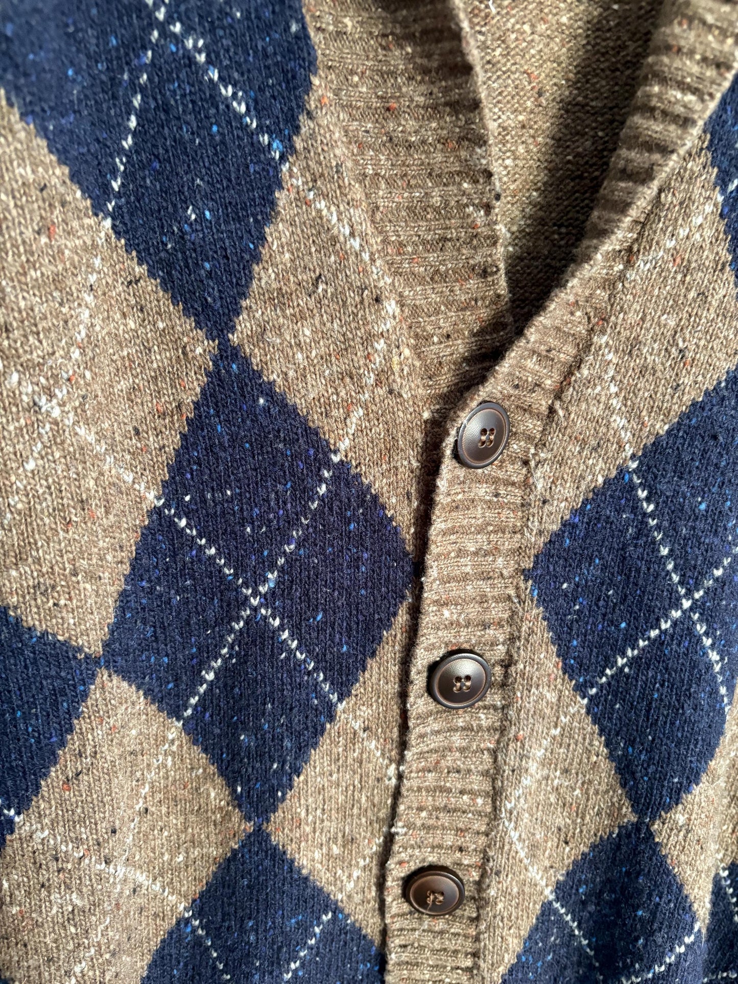 Wool Blend Cardigan Vest, Oversized Button Up Knitwear, Argyle Pattern Cozy Sweater, Retro Fall Fashion, L