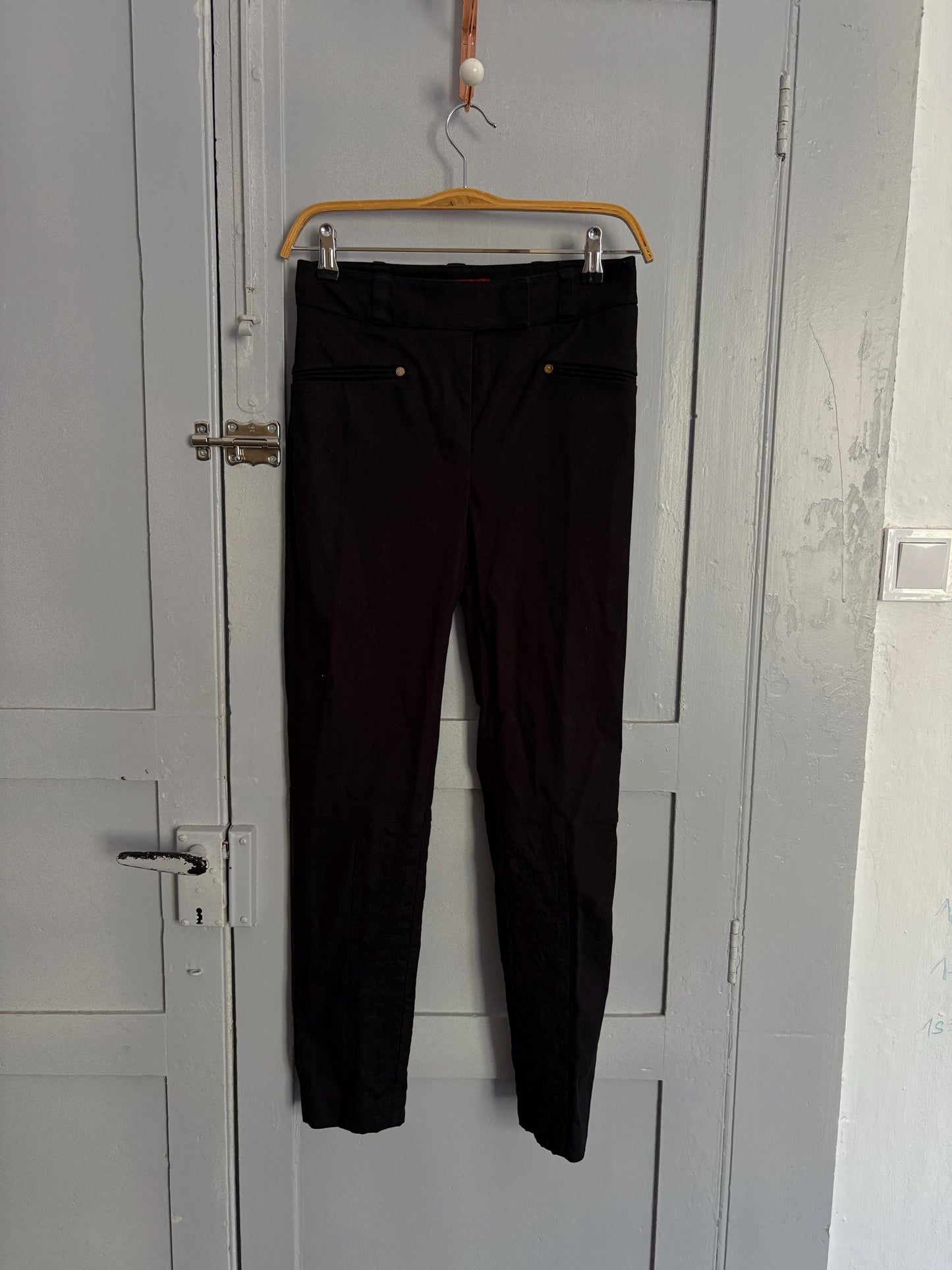 Vintage black Carolina Herrera pants, Mid waist skinny jeans, Luxury Spanish designer trousers, XS - S