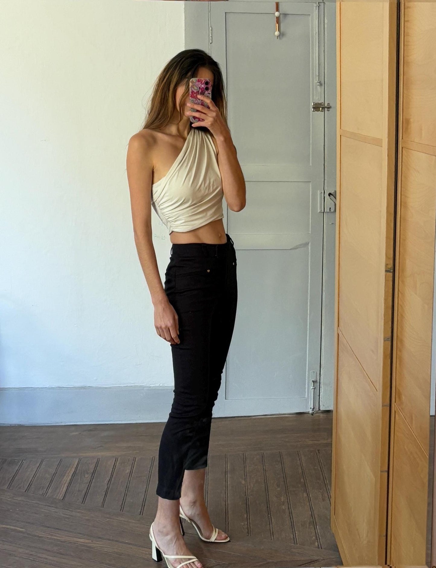 Vintage black Carolina Herrera pants, Mid waist skinny jeans, Luxury Spanish designer trousers, XS - S