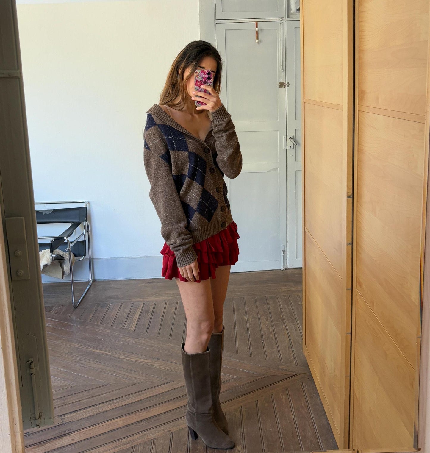 Wool Blend Cardigan Vest, Oversized Button Up Knitwear, Argyle Pattern Cozy Sweater, Retro Fall Fashion, L