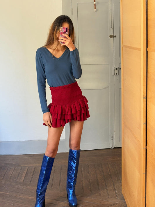 Vintage MERINO WOOL jersey, Blue Caramelo under shirt, Luxe winter designer t-shirt, S