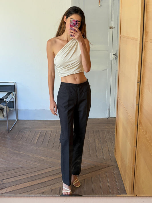 Vintage elegant Italian made wool black pants, Luxury formal pants, Italy designer trousers, Straight leg fit