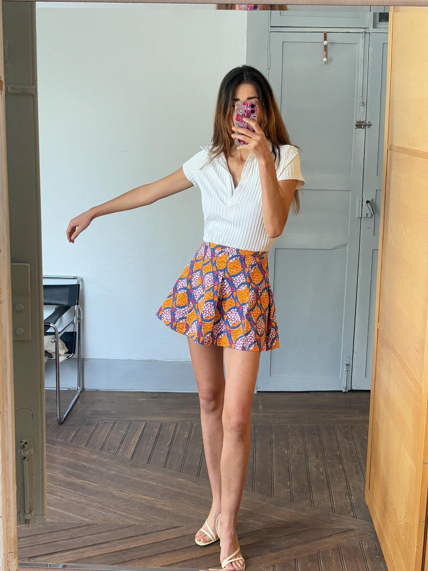 Vintage Colourful Pleated Floral mini Skirt, Super cute vibrant flower print short summer outfit