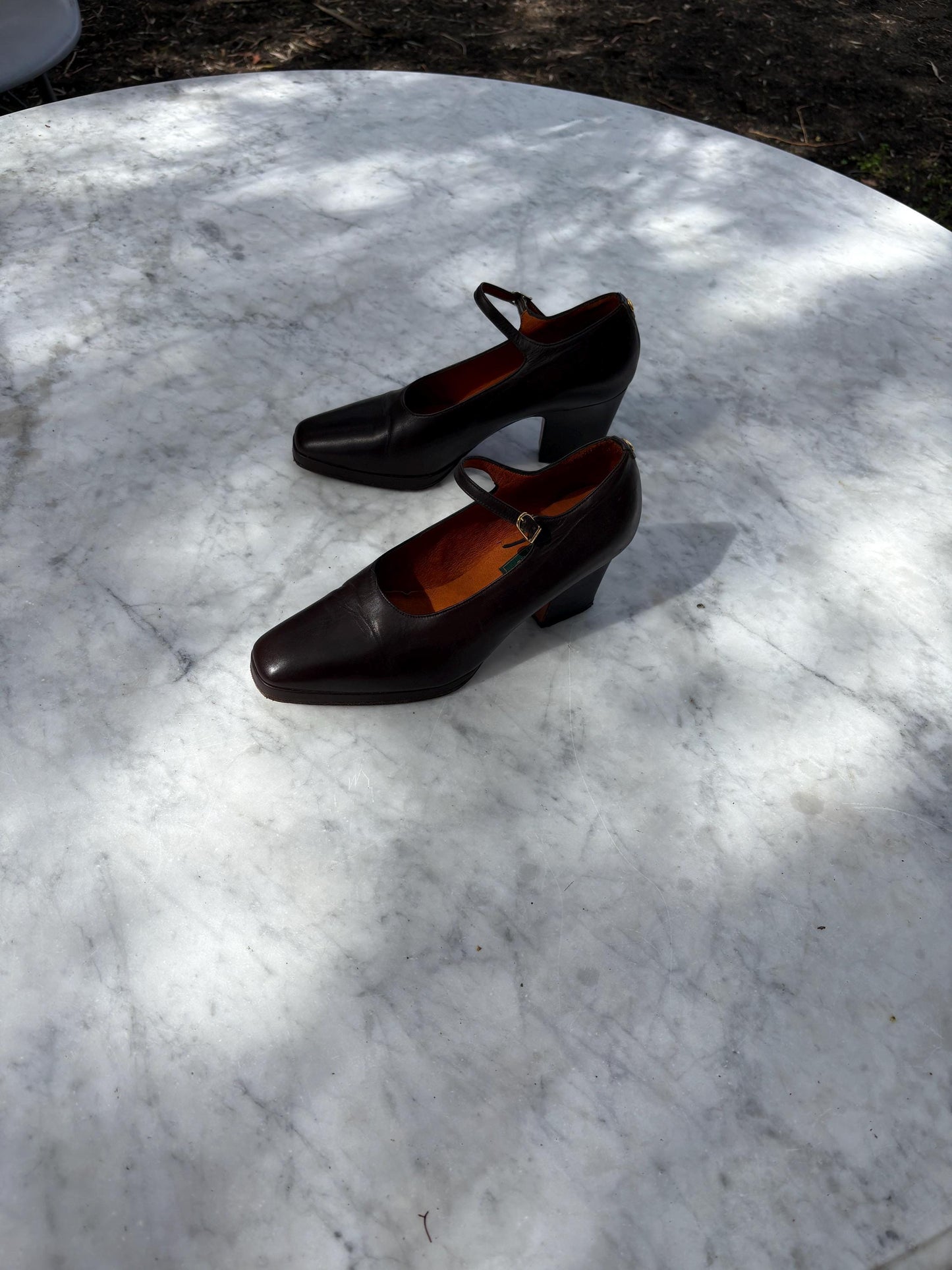 Vintage El Caballo dark brown leather Mary Jane heels, 8 cm block heel shoes, made in Spain, 36 size, classic retro leather pumps