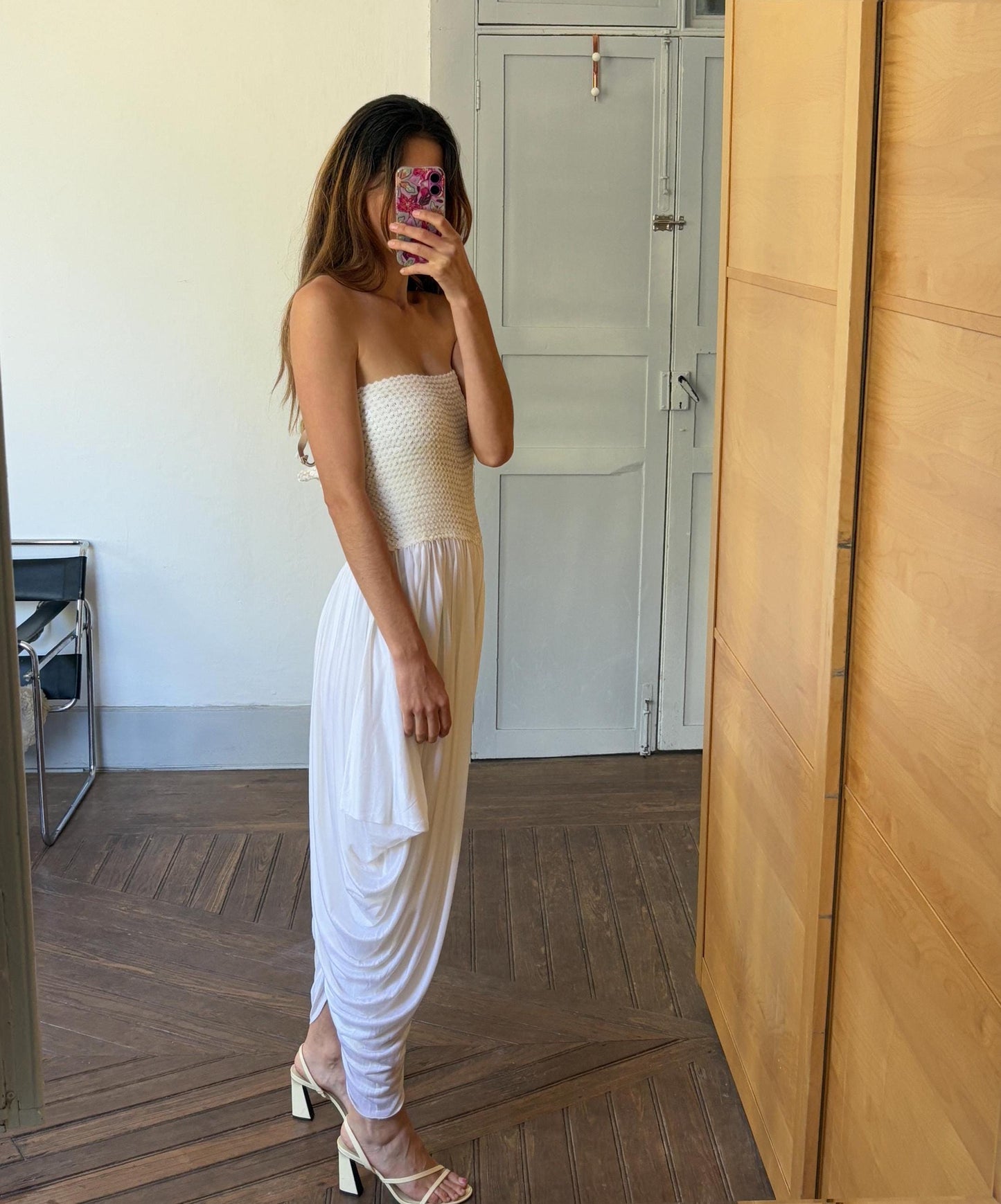 Vintage White Sequin Bandeau Jumpsuit, Draped Harem Leg Romper, Ethereal Boho Wedding Outfit, Elegant Cocktail Party Playsuit, Retro Fashion