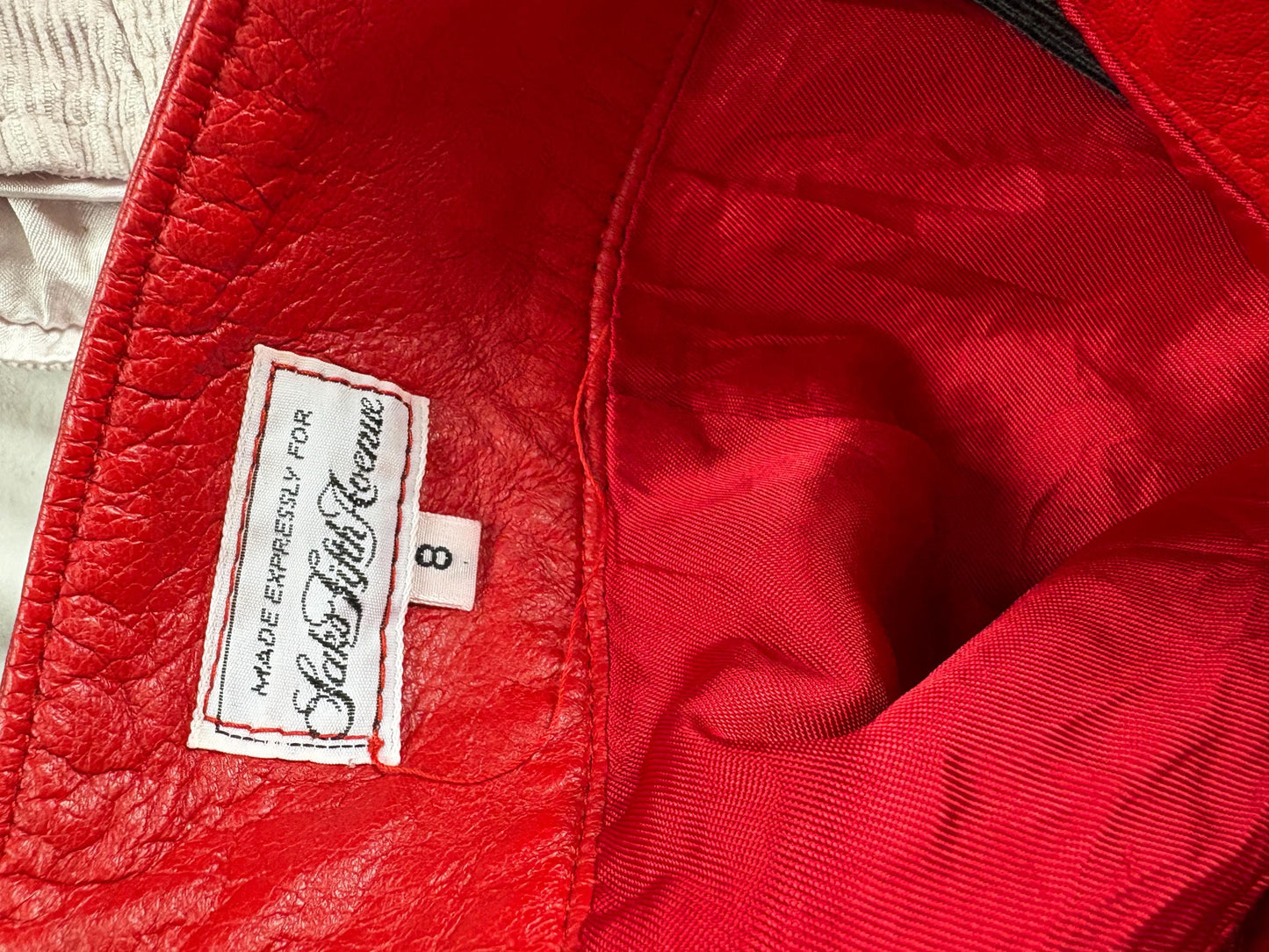 Vintage red leather pencil skirt for Saks fifth Avenue, Luxury designer warehouse high waist tight skirt, Emily in Paris statement outfit