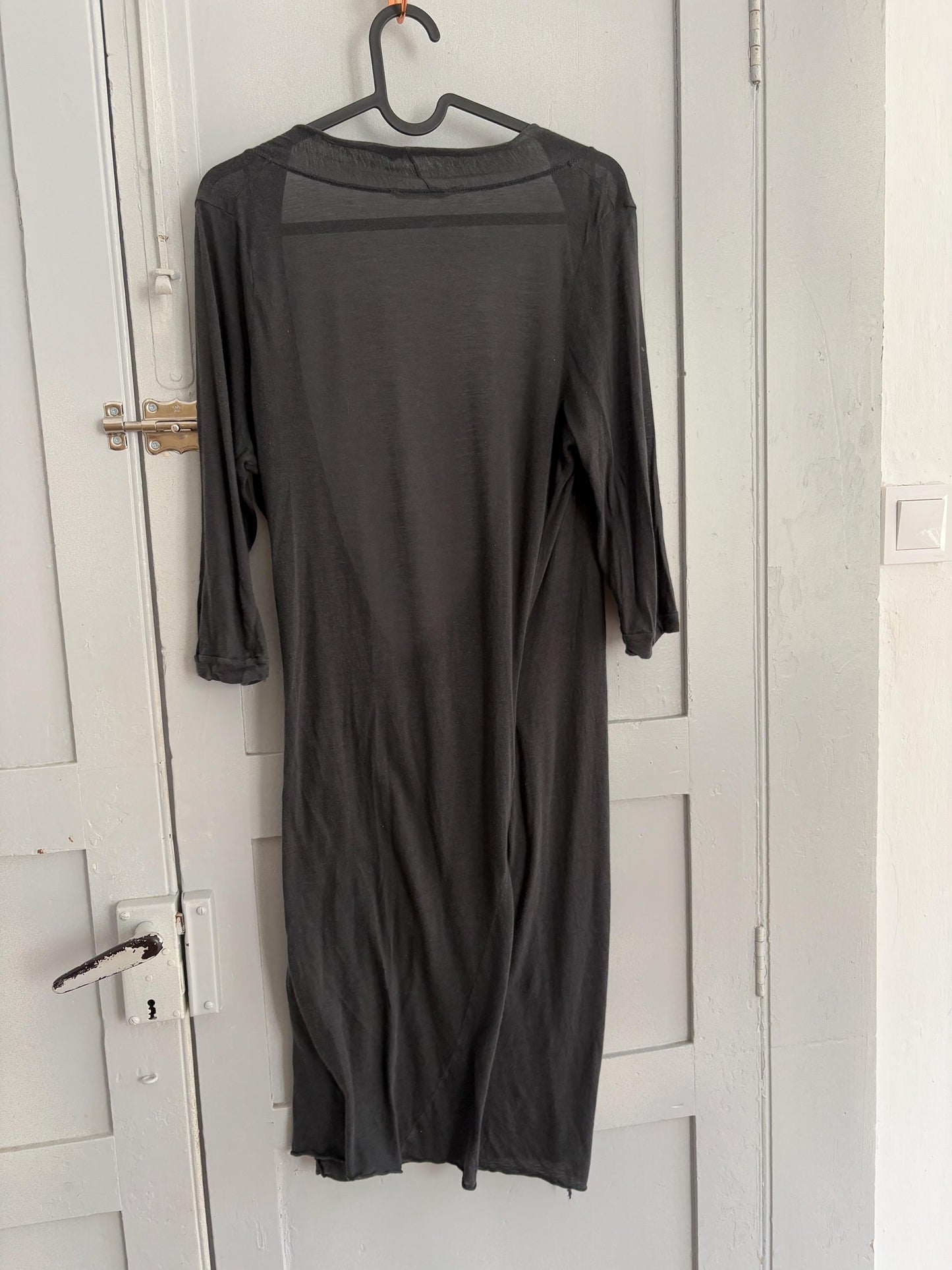 Vintage Humanoid Black Cotton Wrap Dress – Minimalist Sheer Summer Dress with Deep V Neckline – Italian Y2K Resort Wear (Size S)