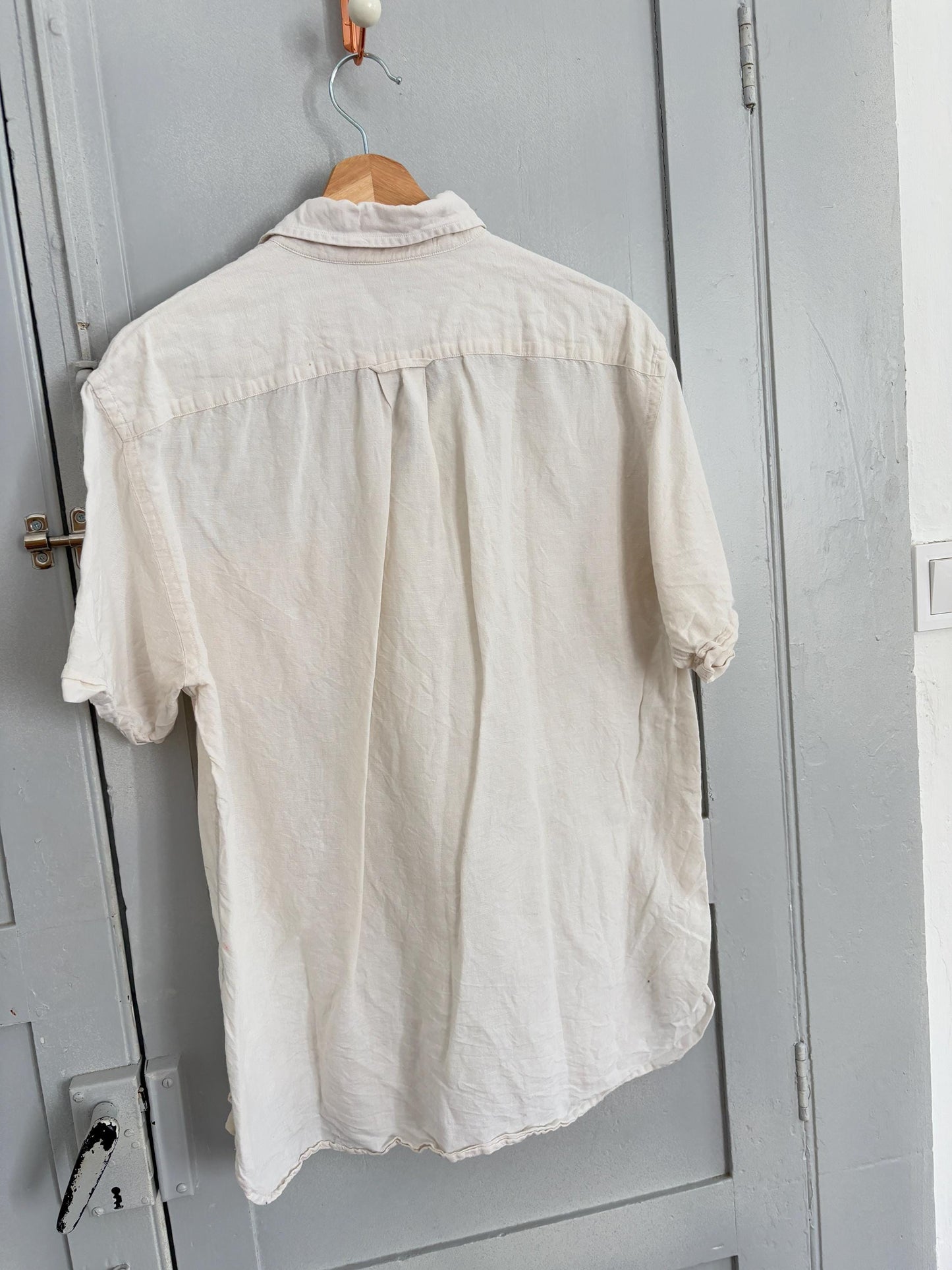 Vintage white smart men button up shirt, playful summer button down, Boxy fit Boyfriend blouse, knot tie shirt, Dark Academia shirt