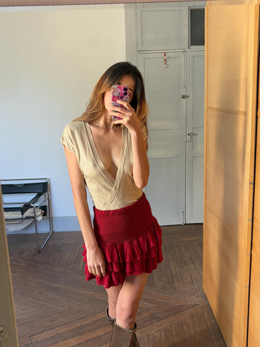 Vintage wool blend sexy deep v camisole, Chic short sleeve vest, Vintage Genfins summer gilet, minimalist natural top, Simple and modern