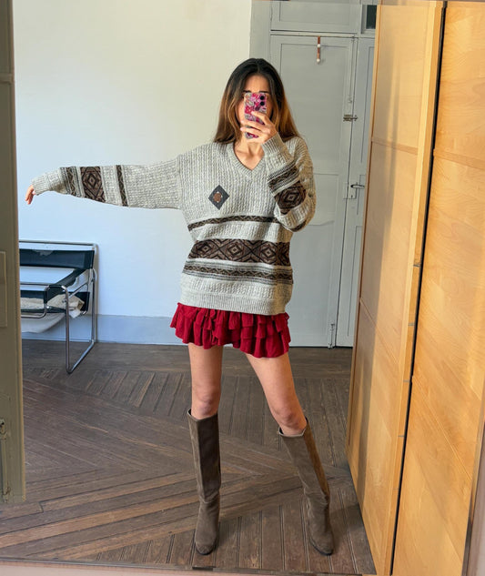 Vintage light grey jumper , Wool and alpaca blend v neck