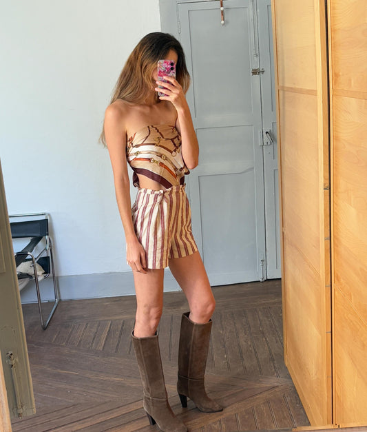 Vintage striped Berenice Paris high waist shorts, 100 % cotton French girl summer pants, Cute Emily in Paris style clothing