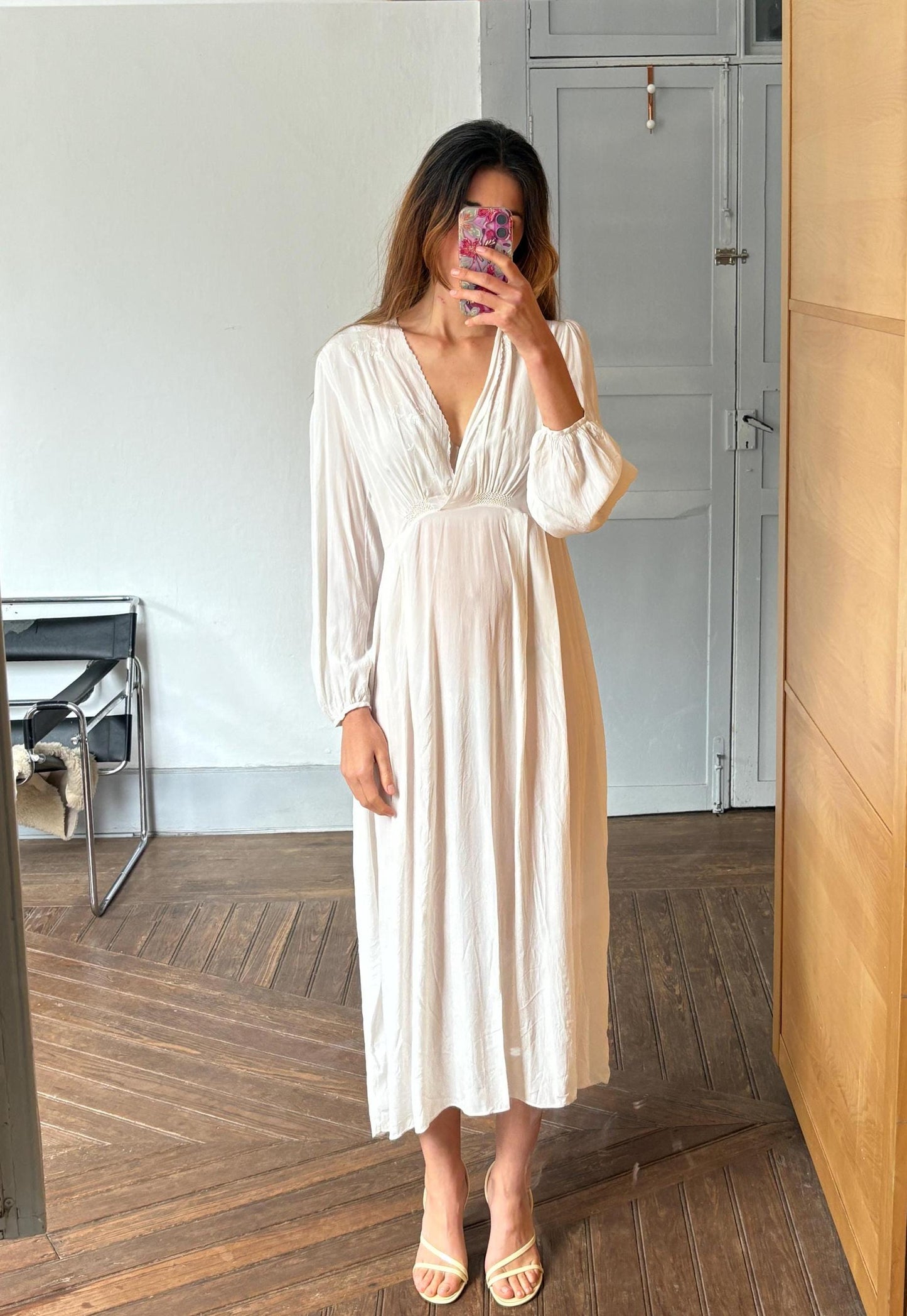 Authentic Vintage Ivory Nightgown – Long Silky feel Nightdress, Romantic Sleepwear, Boho Loungewear, Cottage core Prairie Dress