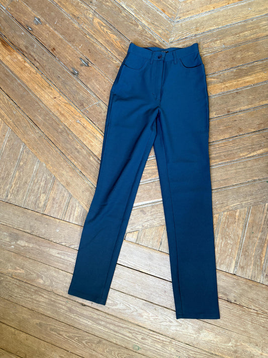 Vintage Sisley Dark Blue High Waist Skinny Trousers – Made in Italy – Minimalist Y2K Office Chic Pants – Size XS