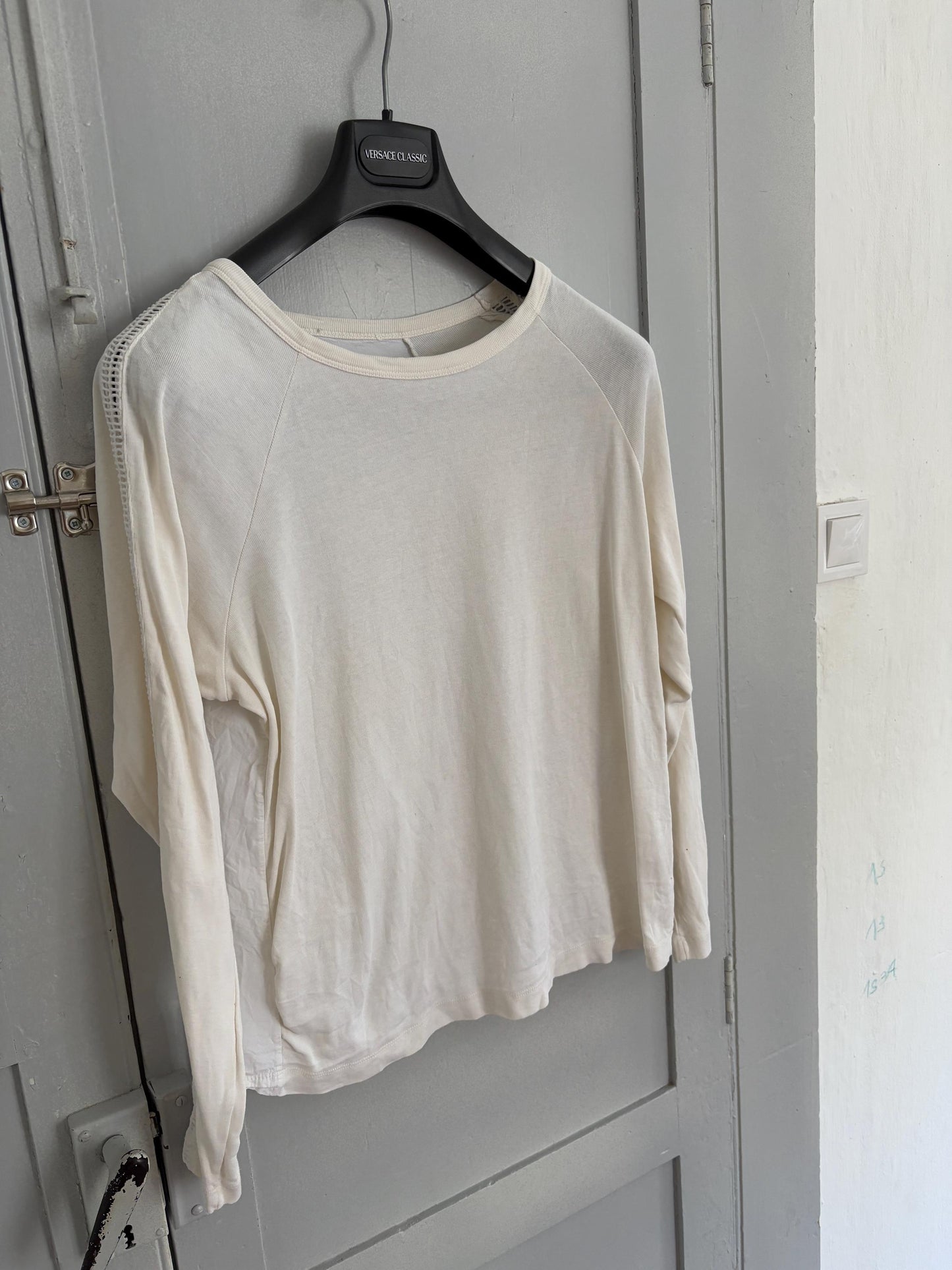 Vintage white See by Chloé long sleeve shirt, Luxury open crochet work secondhand branded woman fashion, Elegant white shirt