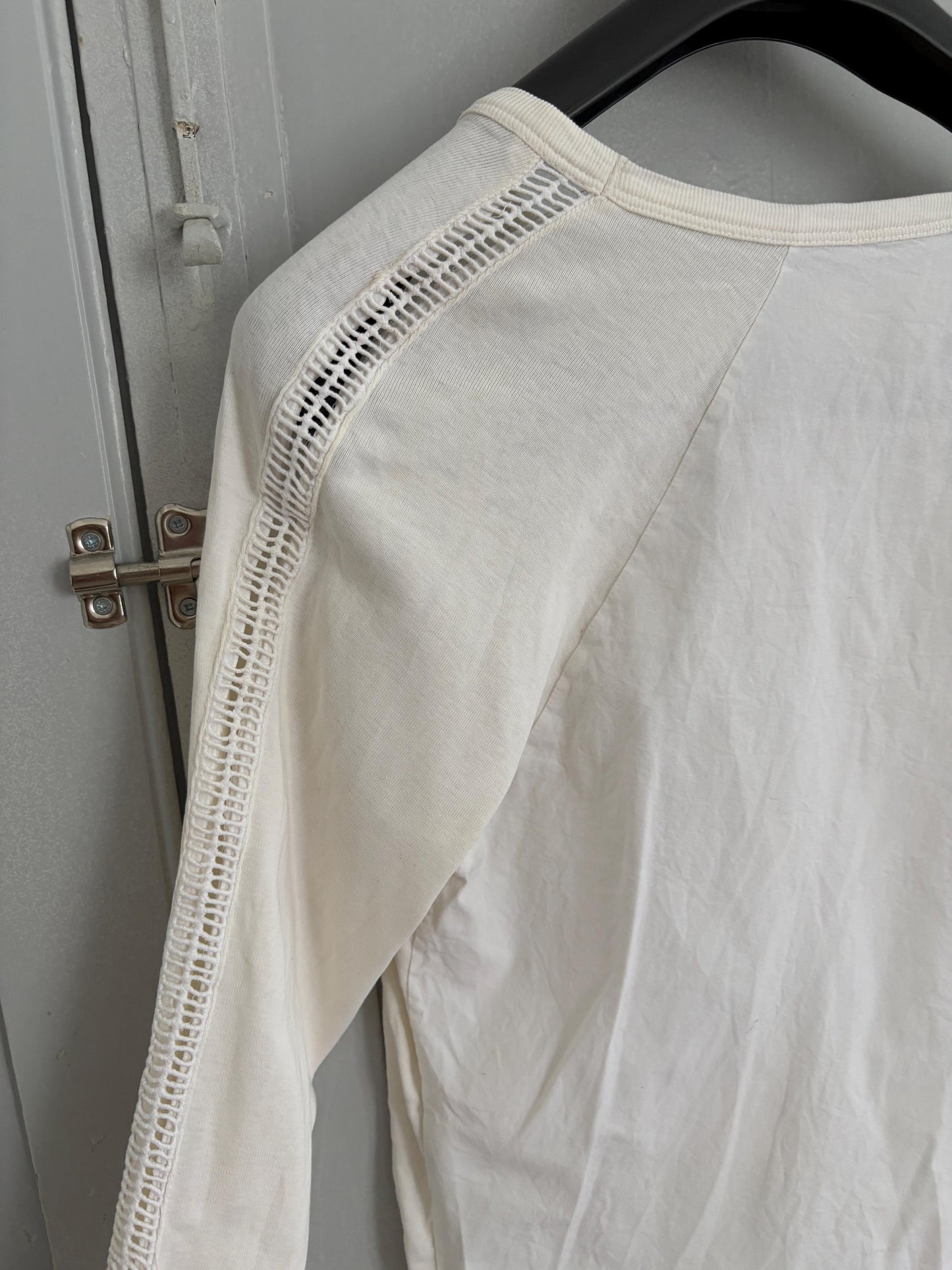 Vintage white See by Chloé long sleeve shirt, Luxury open crochet work secondhand branded woman fashion, Elegant white shirt