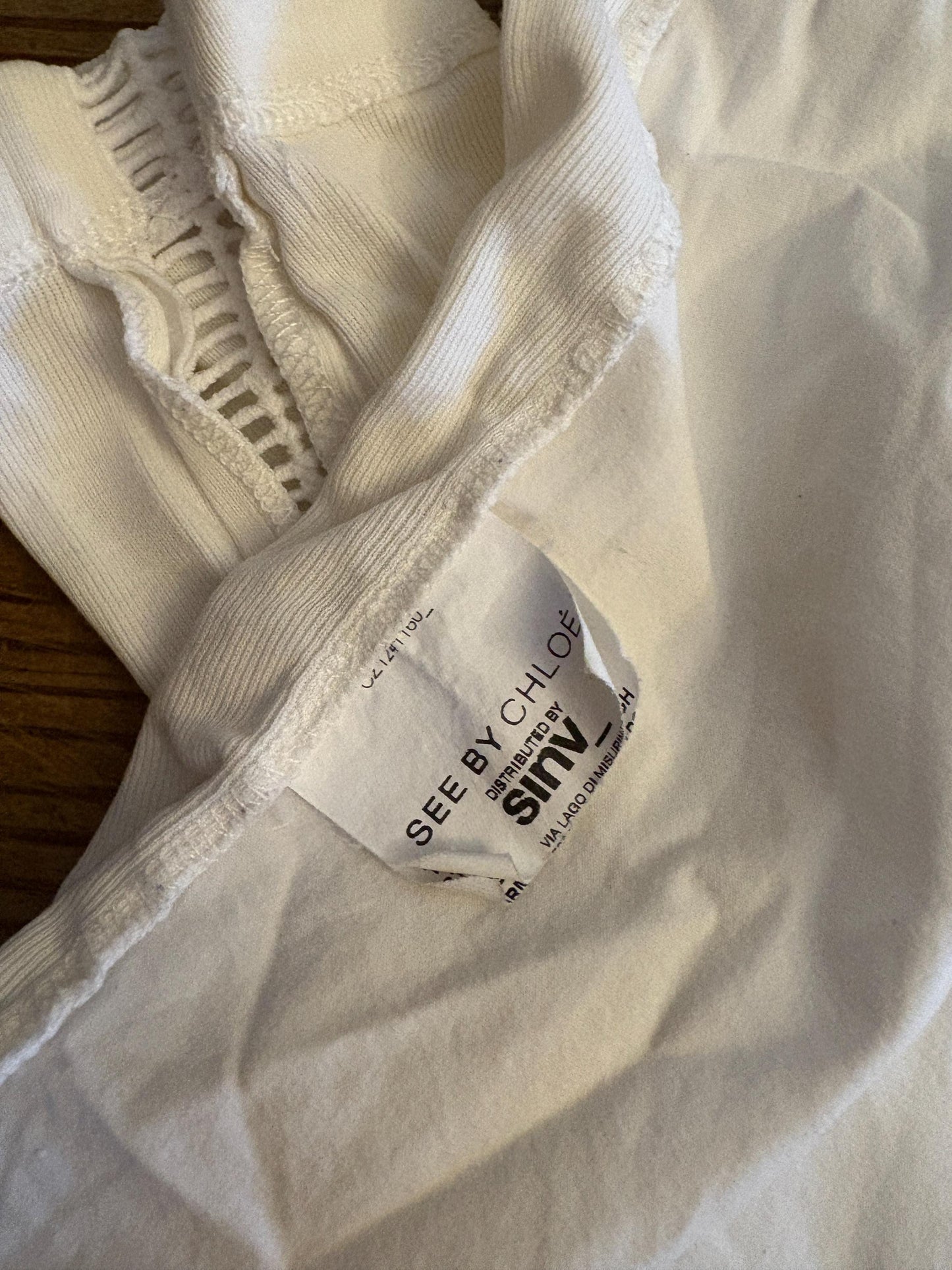 Vintage white See by Chloé long sleeve shirt, Luxury open crochet work secondhand branded woman fashion, Elegant white shirt