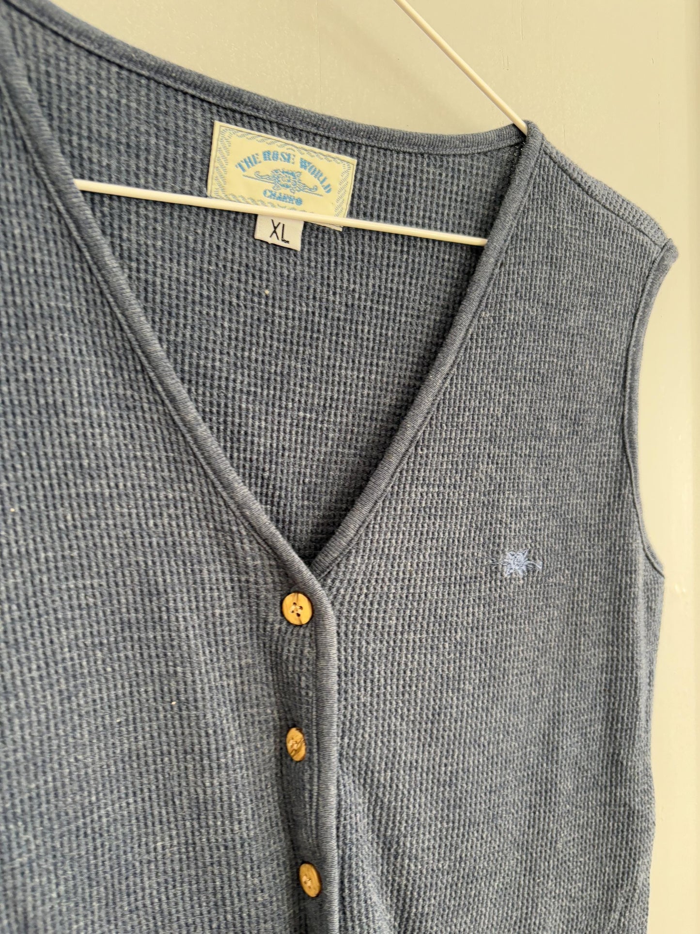 True vintage blue cotton camisole, Textured button down waistcoat, Vintage smart unisex gilet, Size S