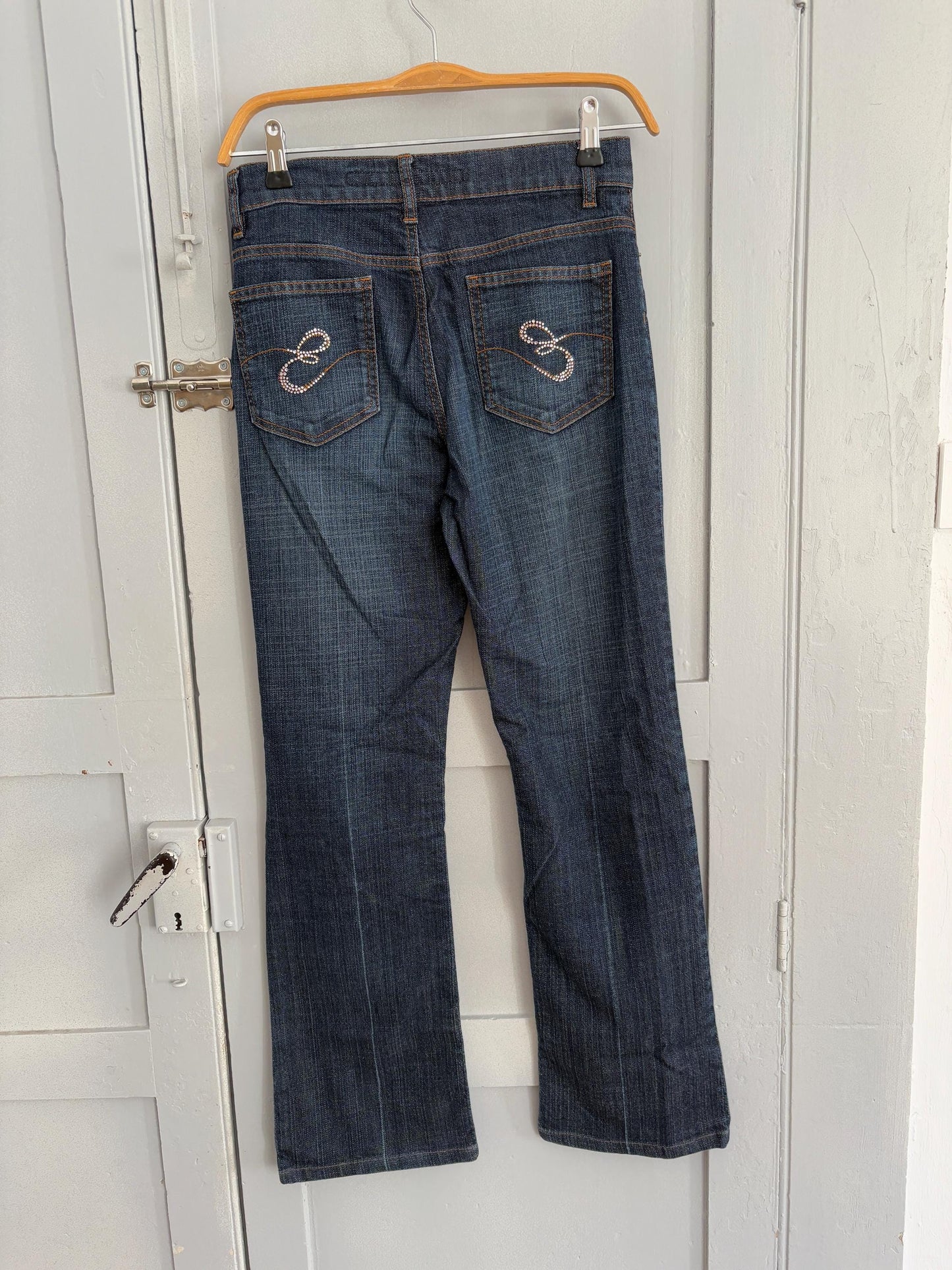 Y2k designer jeans, ESCADA SPORT low waist denim flares, Super sexy women dark blue jeans, Cropped bootcut retro trousers