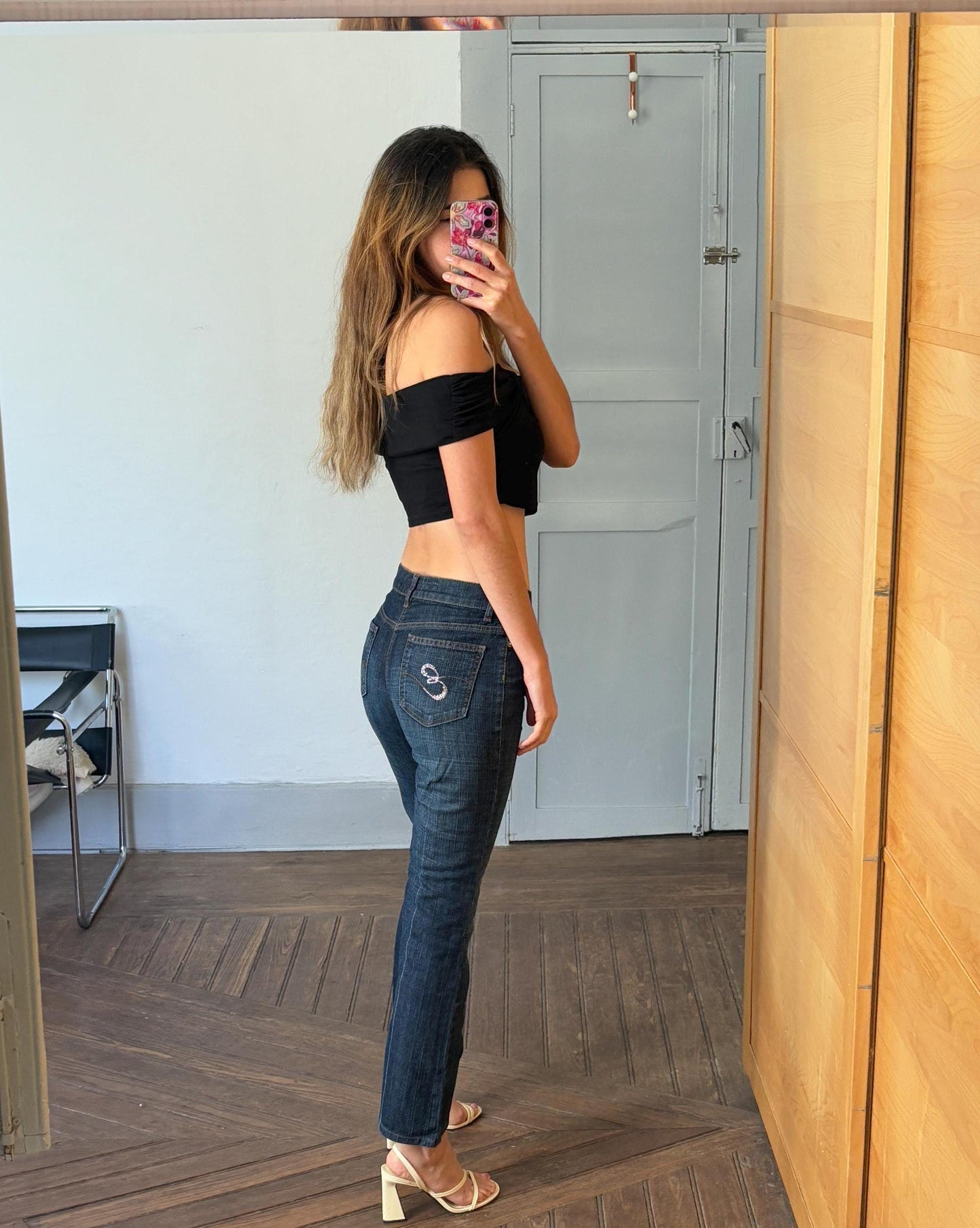 Y2k designer jeans, ESCADA SPORT low waist denim flares, Super sexy women dark blue jeans, Cropped bootcut retro trousers