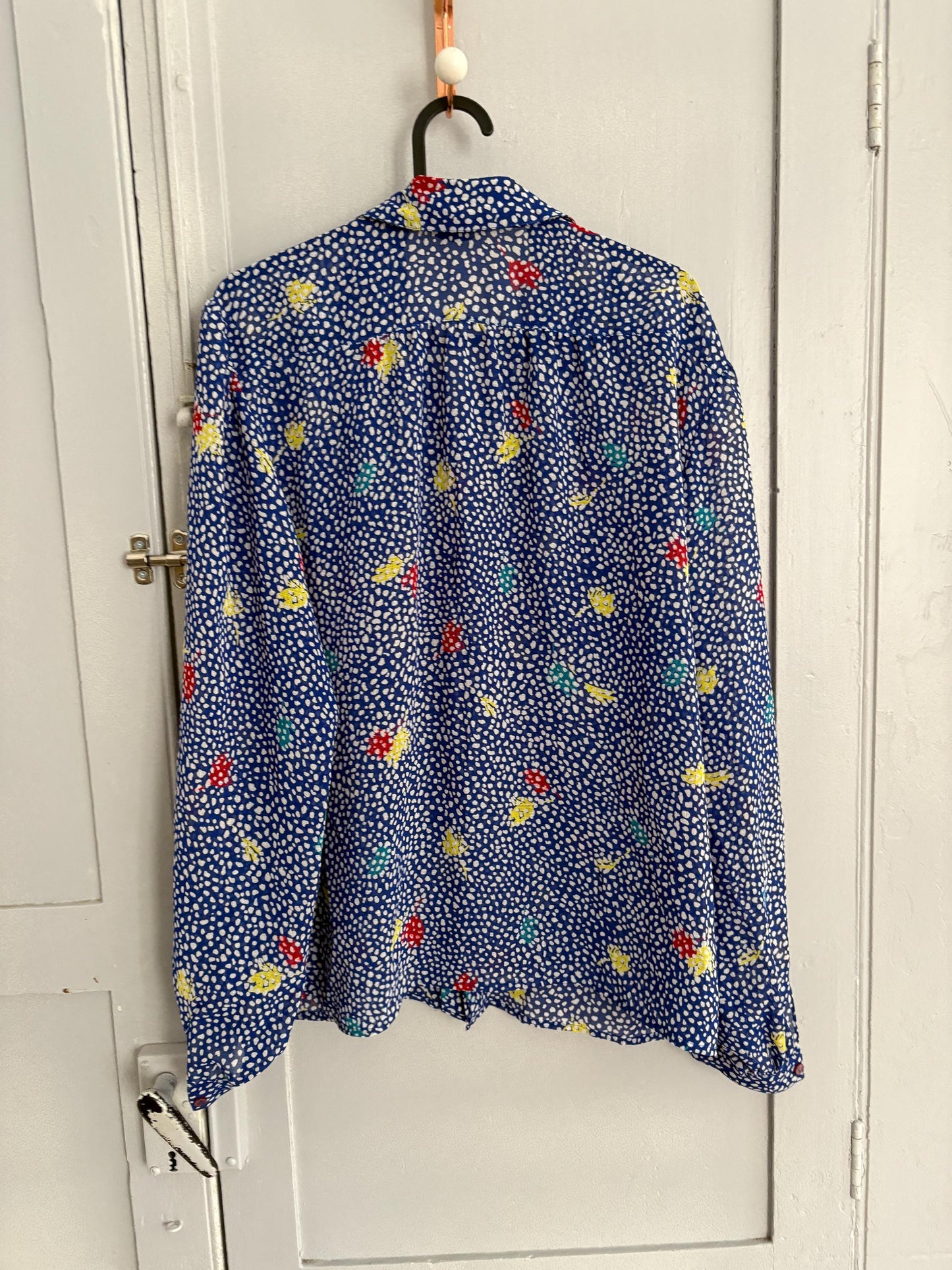 Blue Floral Sheer Blouse Vintage Serge Nancel Paris