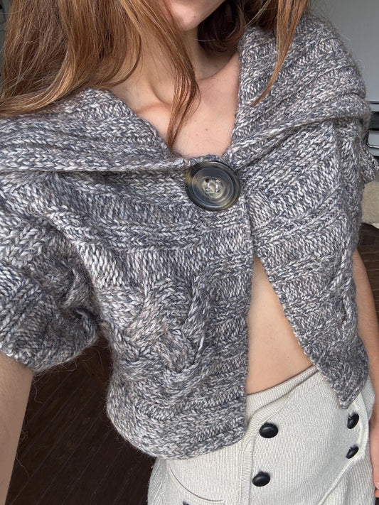 Vintage Marella Sport (Max Mara) grey knit vest, Iconic Designer cropped wool blend cardigan,