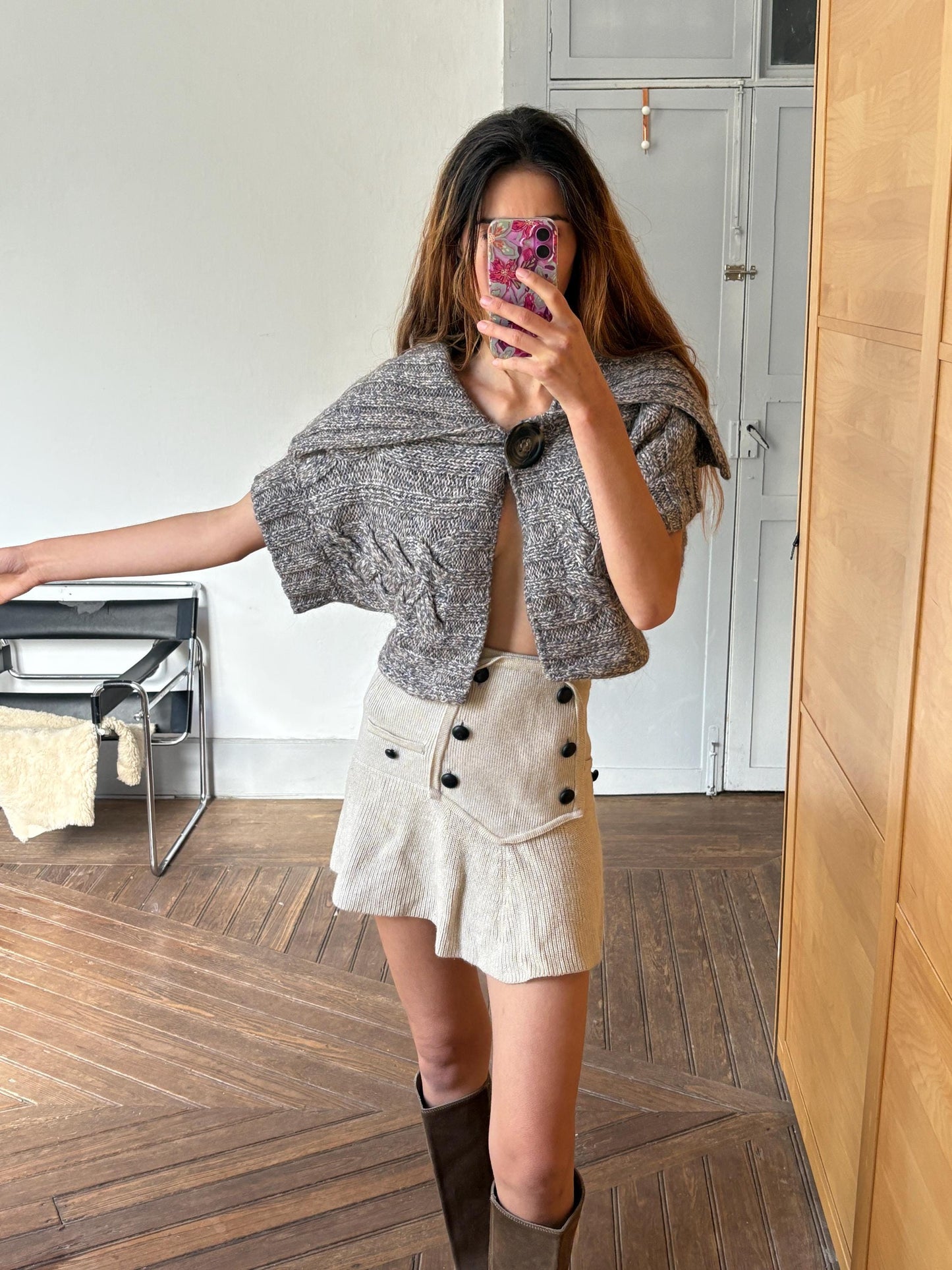 Vintage Marella Sport (Max Mara) grey knit vest, Iconic Designer cropped wool blend cardigan,