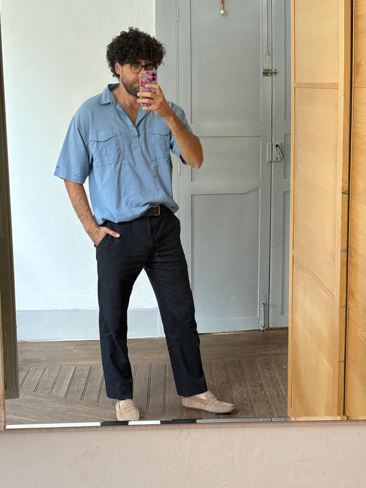 Vintage Catamaran light blue button down, Summer short sleeve shirt, Men's Polo shirt, UNISEX boxy fit classic formal shirt