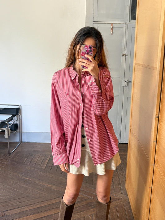 Vintage red and white striped Burberry London oxford shirt, Cotton crisp oversized button down shirt, Scandinavian style Summer Shirt, L