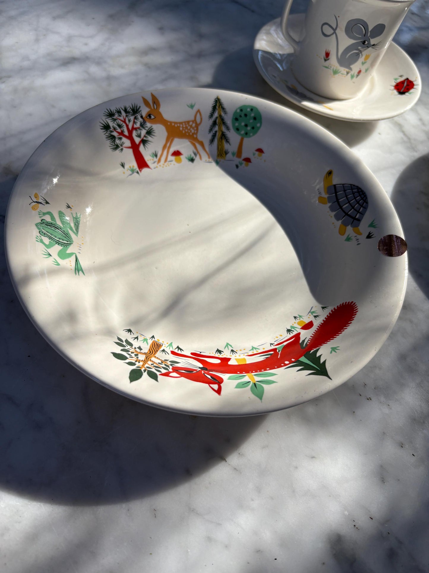 Vintage Villeroy & Boch Kids Breakfast Set - Plate, Cup and Saucer - Forest Animal Illustration - Collectible Tableware