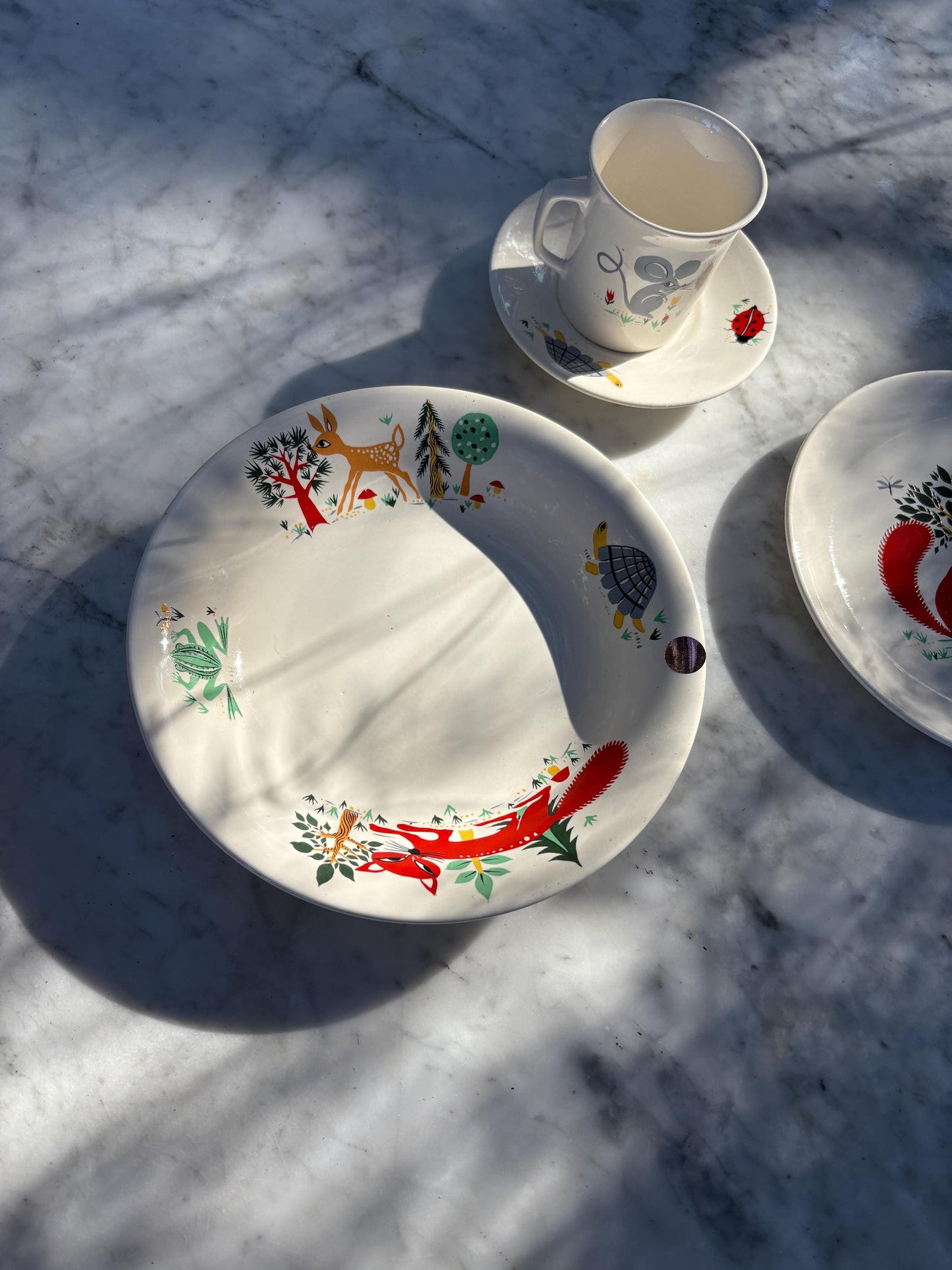 Vintage Villeroy & Boch Kids Breakfast Set - Plate, Cup and Saucer - Forest Animal Illustration - Collectible Tableware