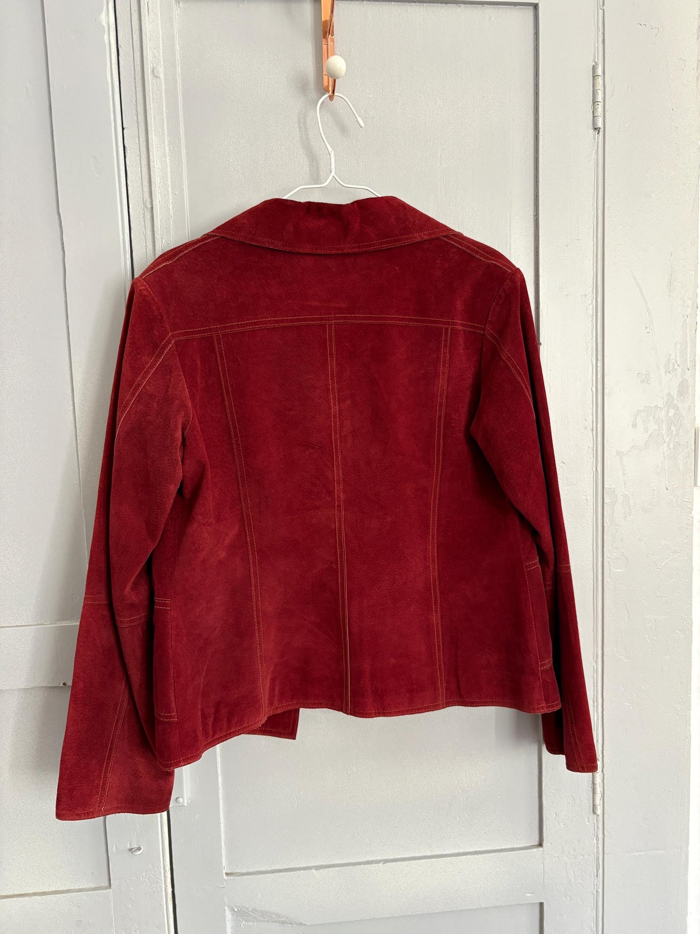 Vintage Dark Red Suede Pig Leather Jacket, Oversized 90s Blazer, Button-Up Suede Coat,