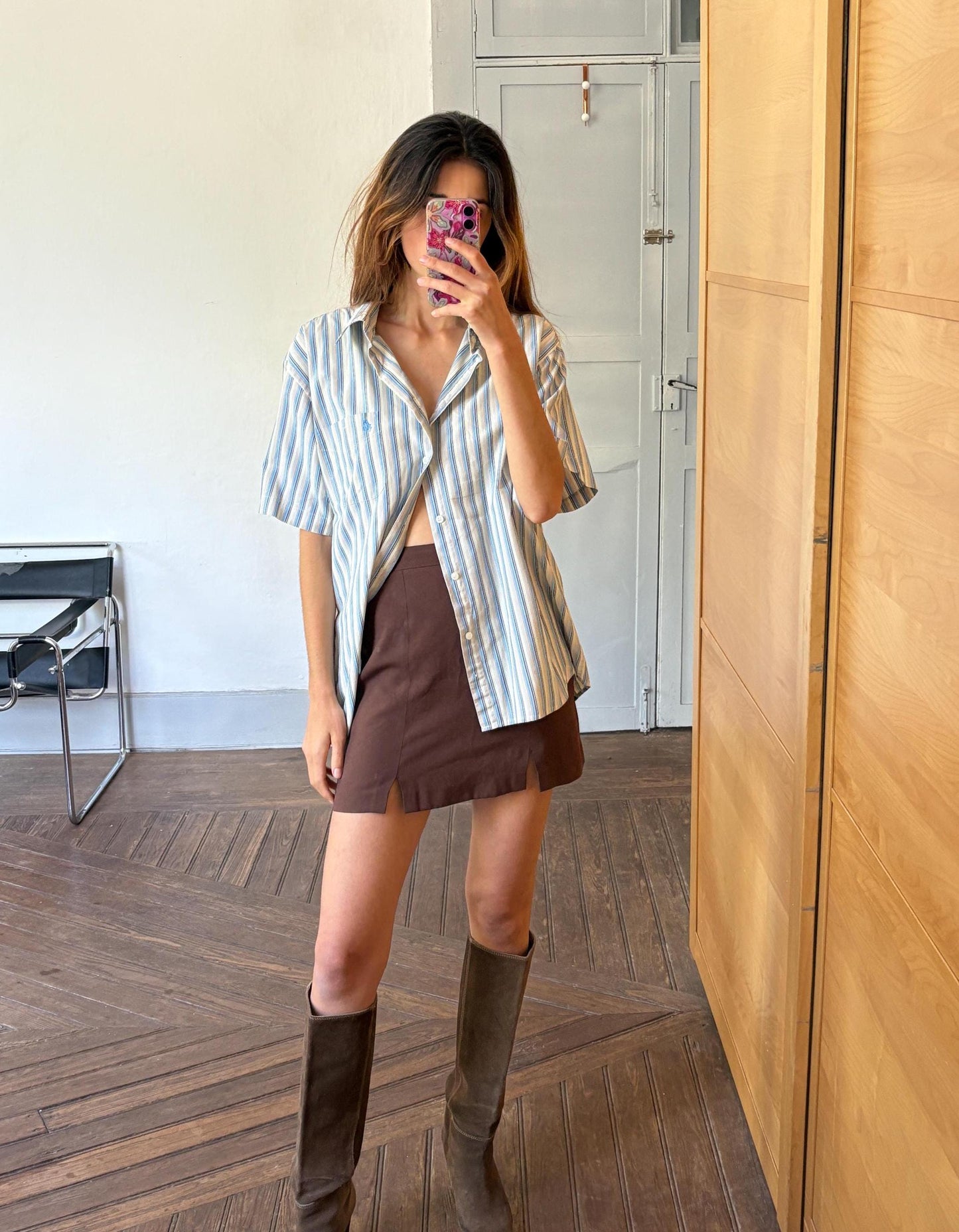 Vintage striped button-down, oversized unisex summer shirt, Forestal Sportswear, breathable cotton, retro classic menswear, shirt dress