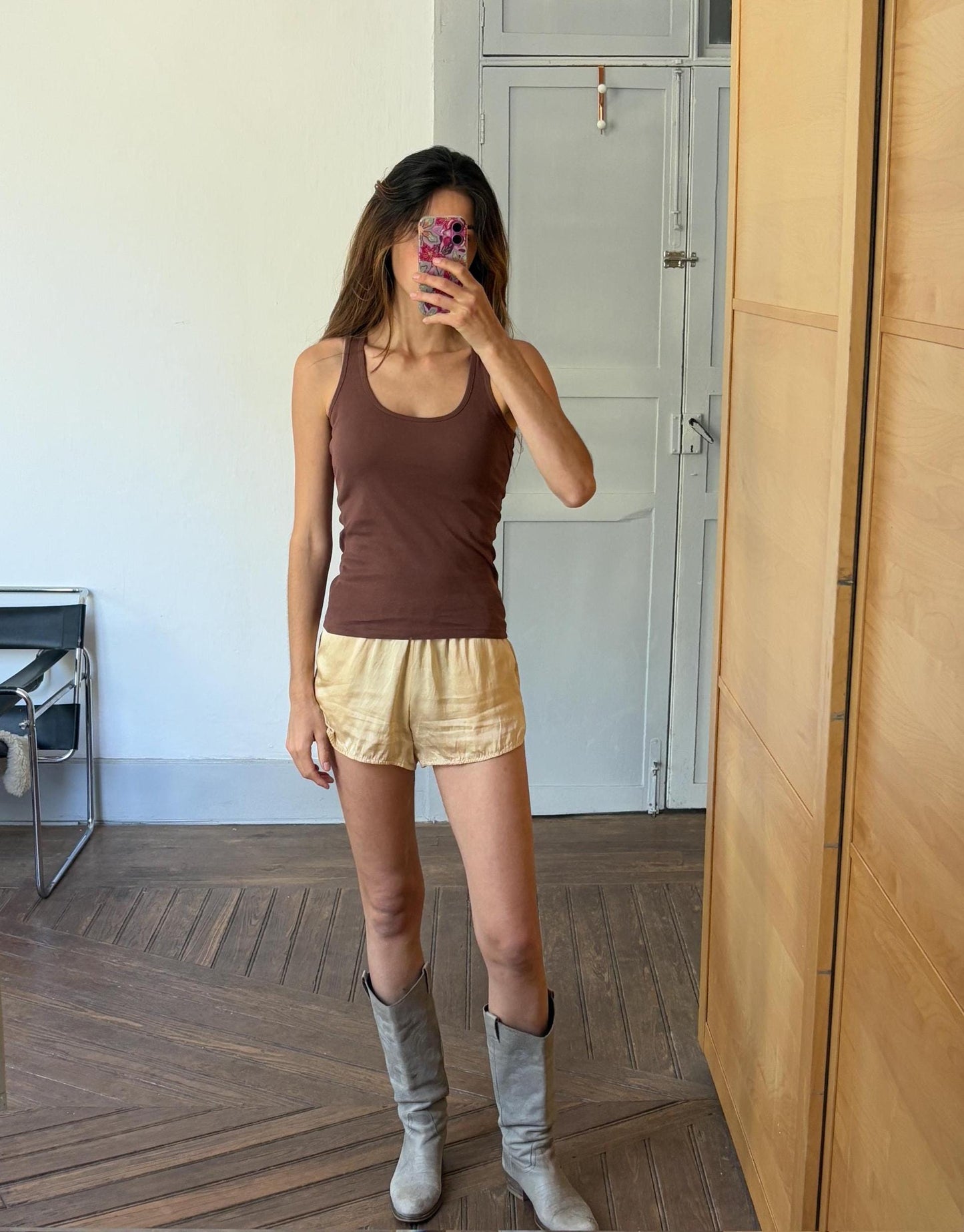 Minimalist Vintage Brown Tank Top | Soft Neutral Ribbed Camisole | Size XS-S