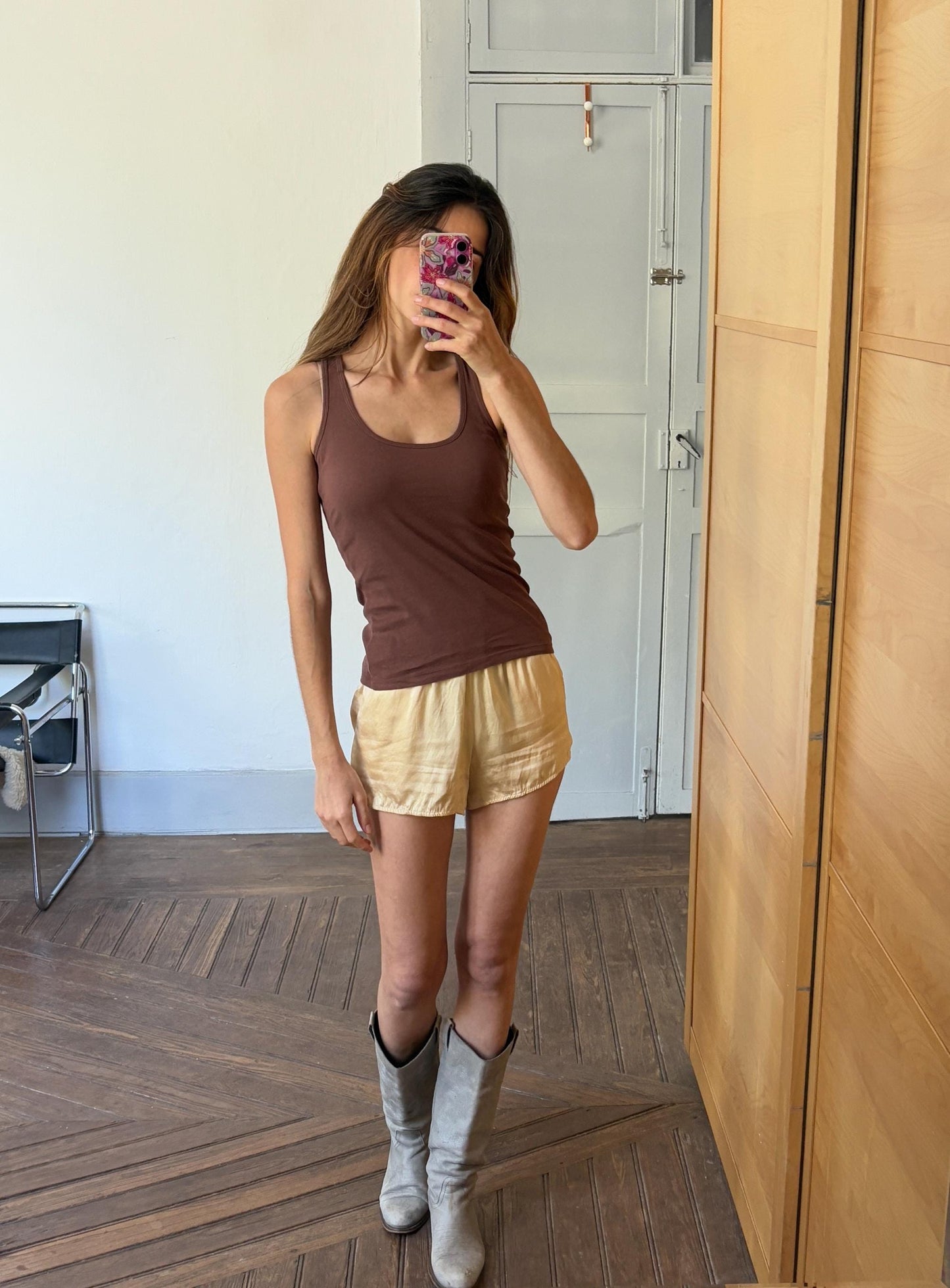 Minimalist Vintage Brown Tank Top | Soft Neutral Ribbed Camisole | Size XS-S