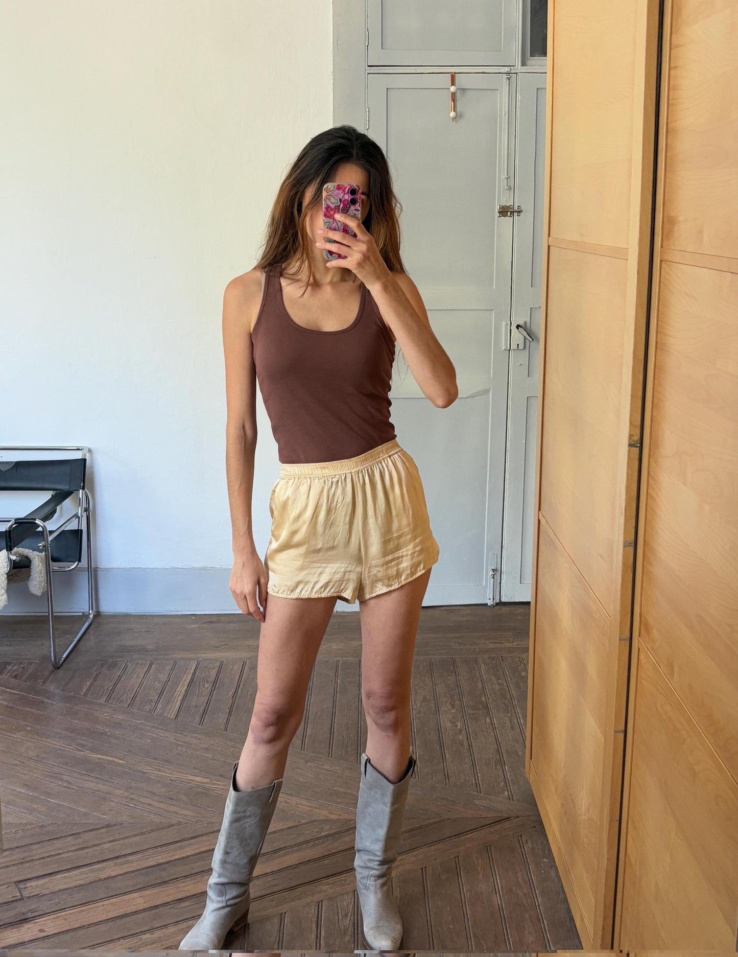 Minimalist Vintage Brown Tank Top | Soft Neutral Ribbed Camisole | Size XS-S
